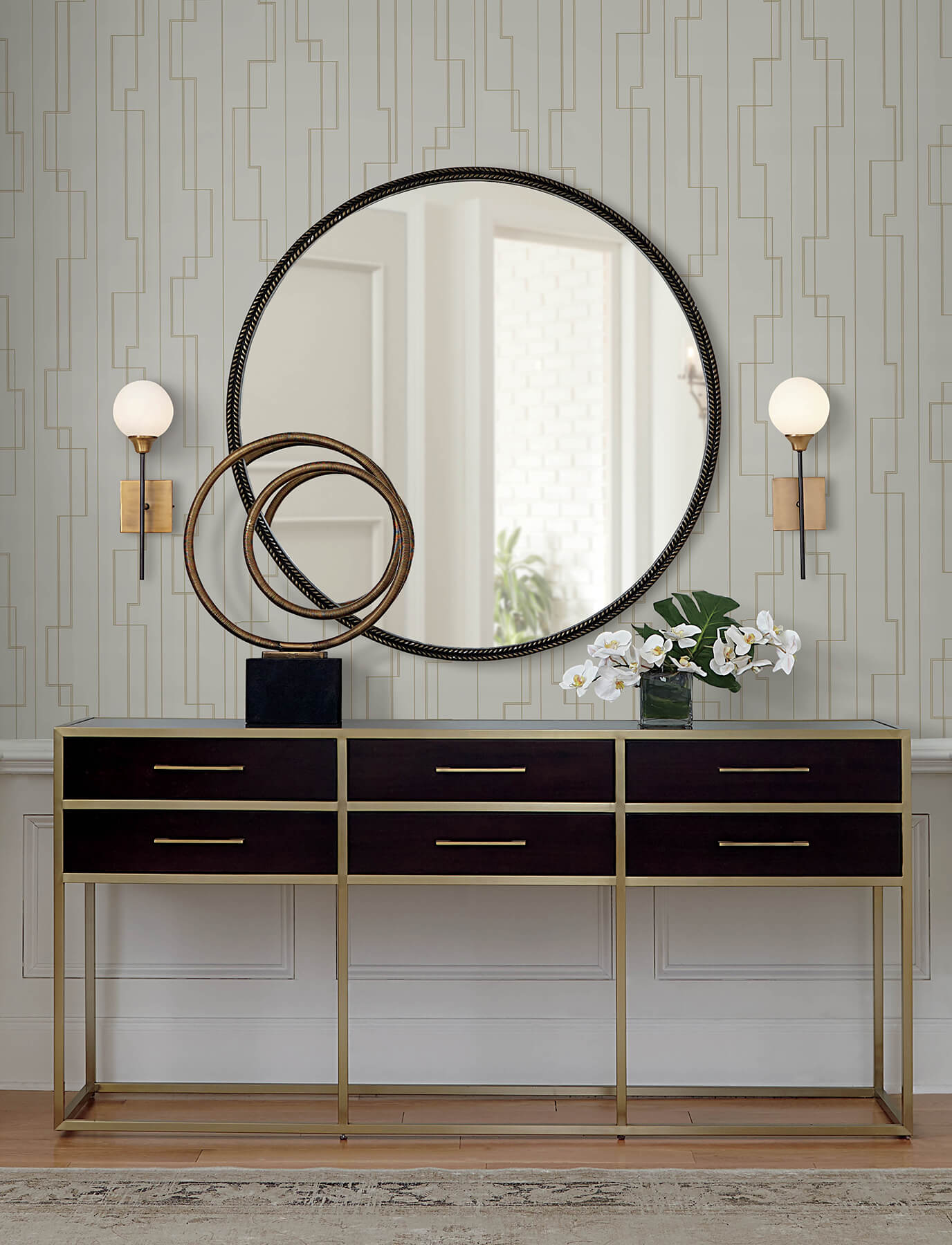 Anson Taupe Deco Detailing Wallpaper