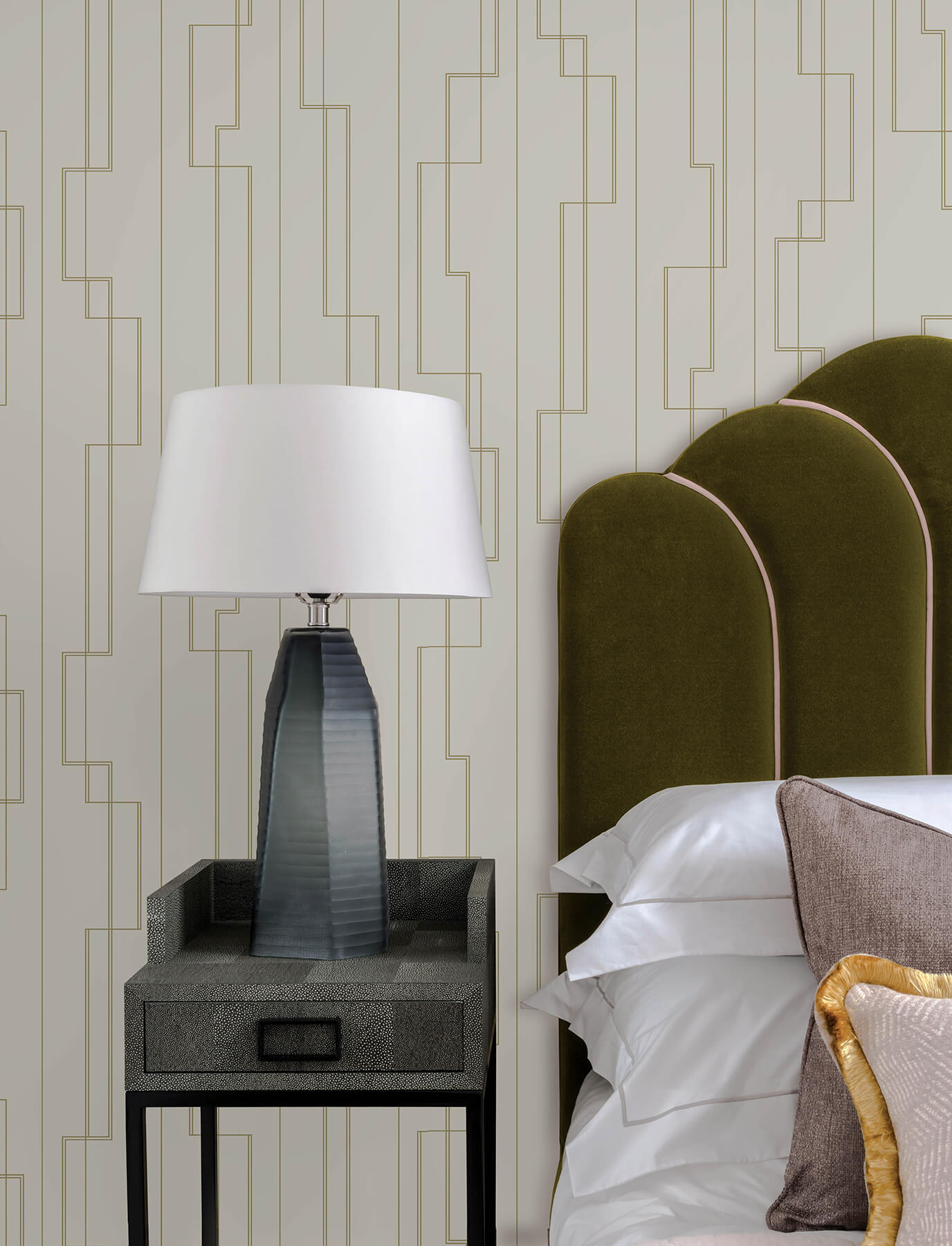 Anson Taupe Deco Detailing Wallpaper