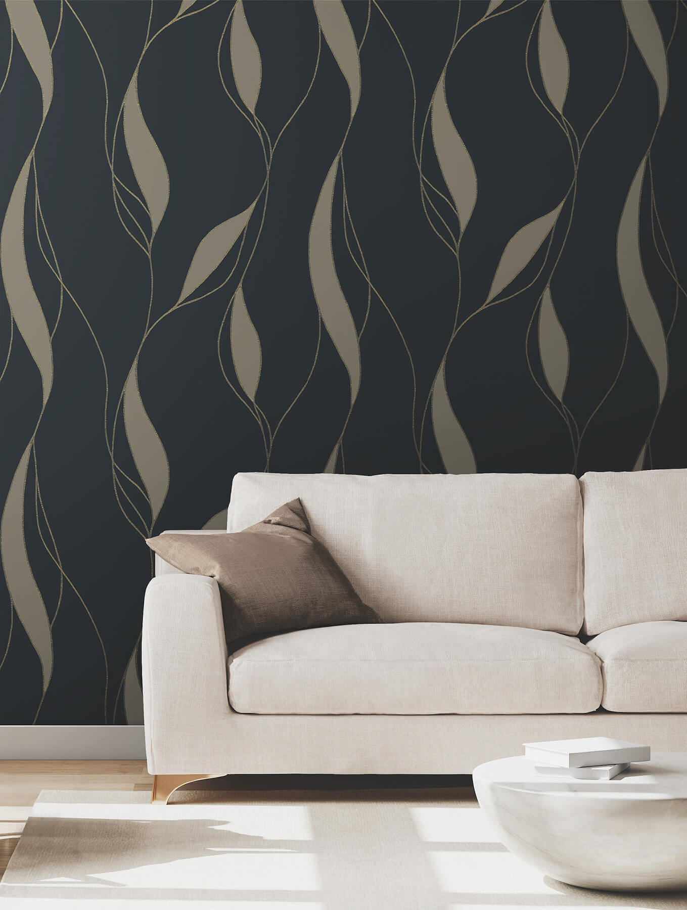 Society Hill Black Abstract Leaf Wallpaper