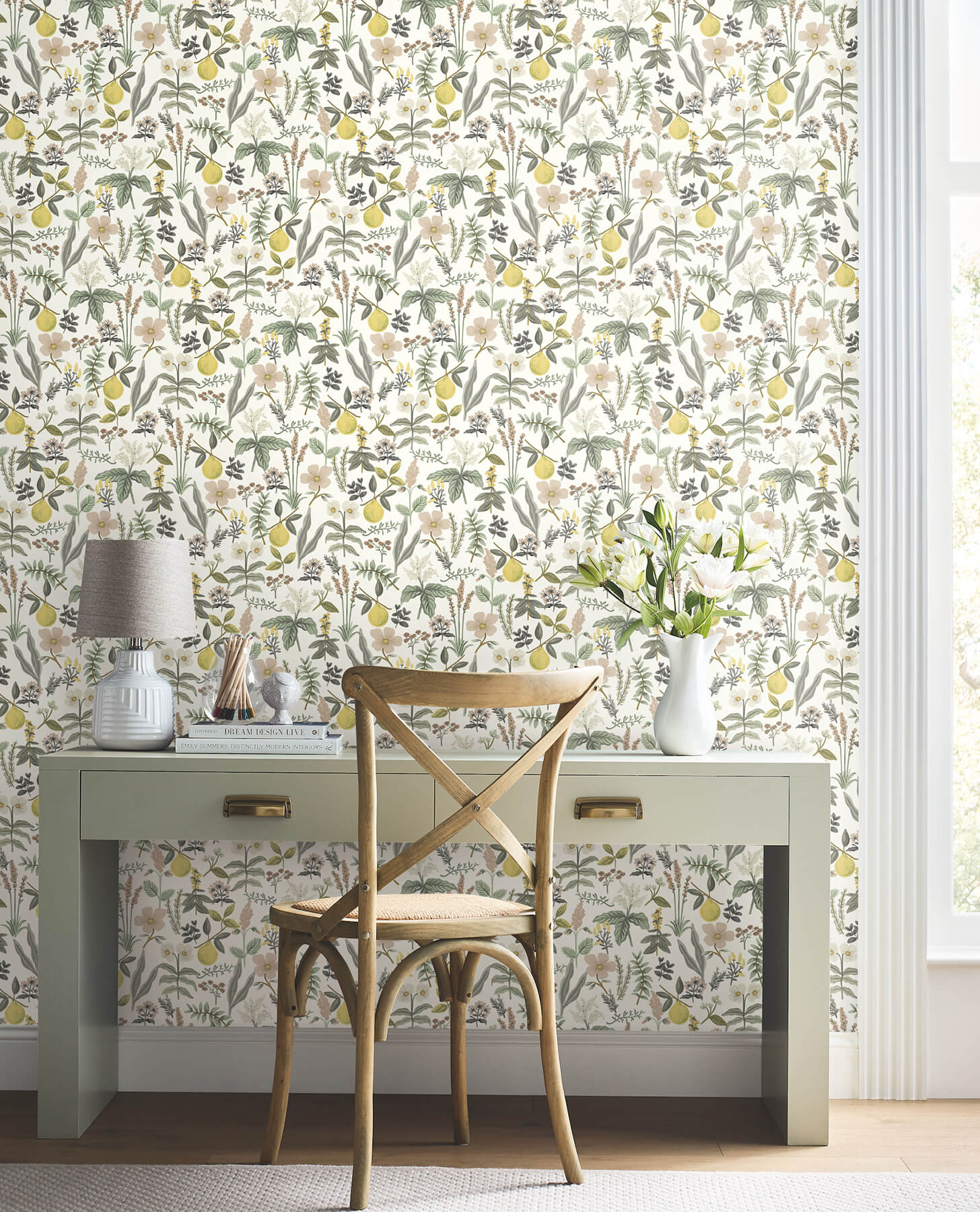 Herb Garden Cream Botanical Premium Peel  Stick Wallpaper