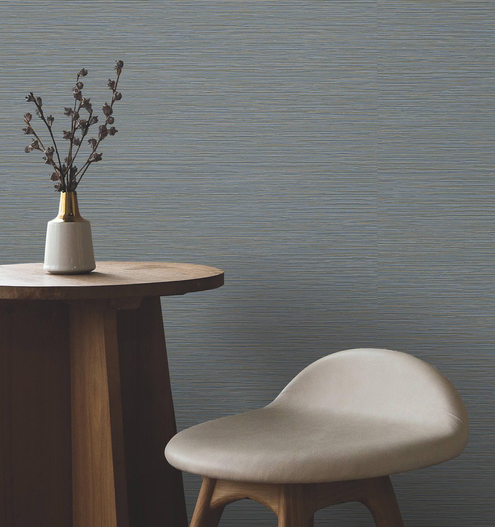 Oasis Dark Blue Faux Grasscloth Wallpaper