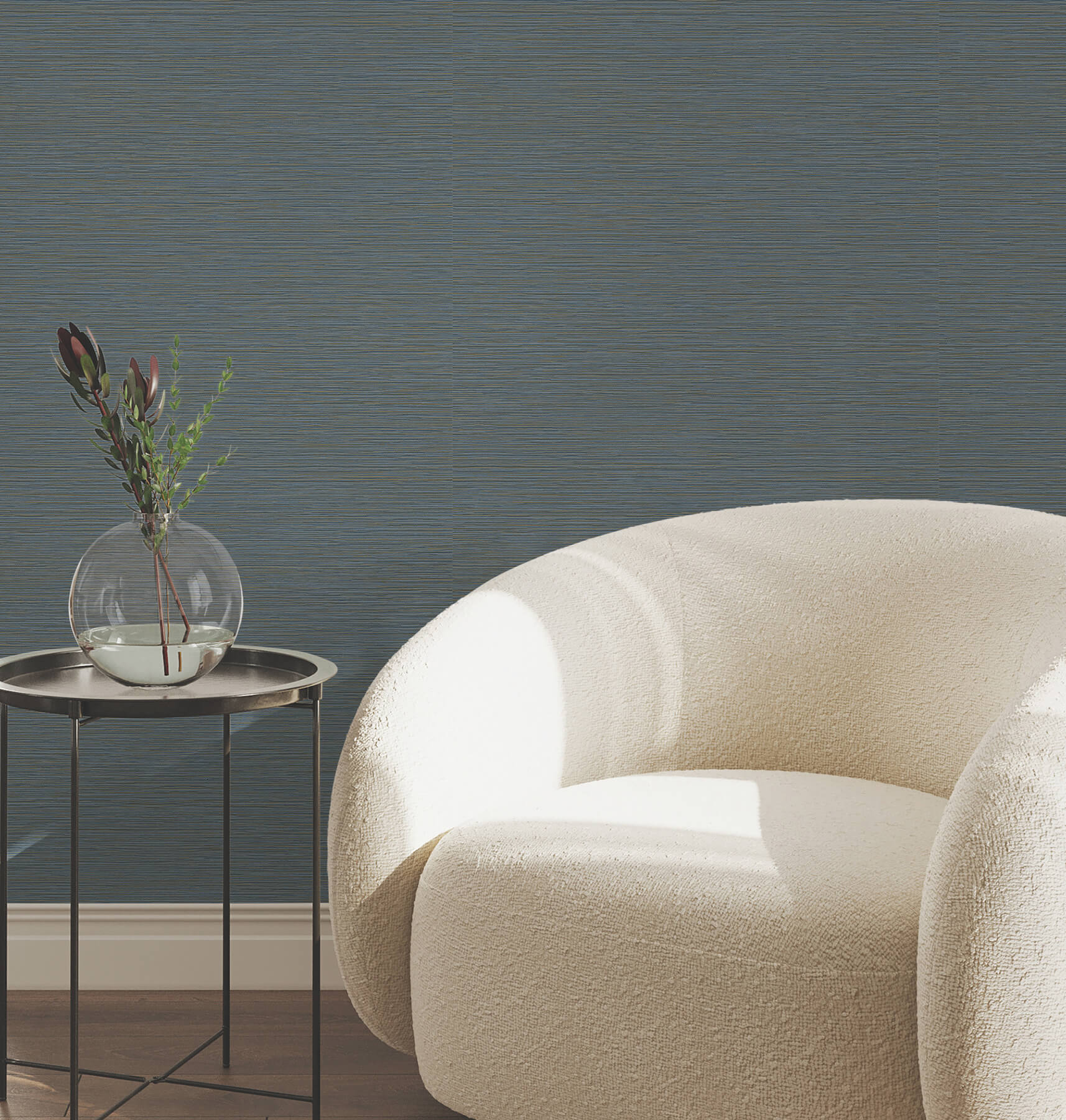 Oasis Dark Blue Faux Grasscloth Wallpaper