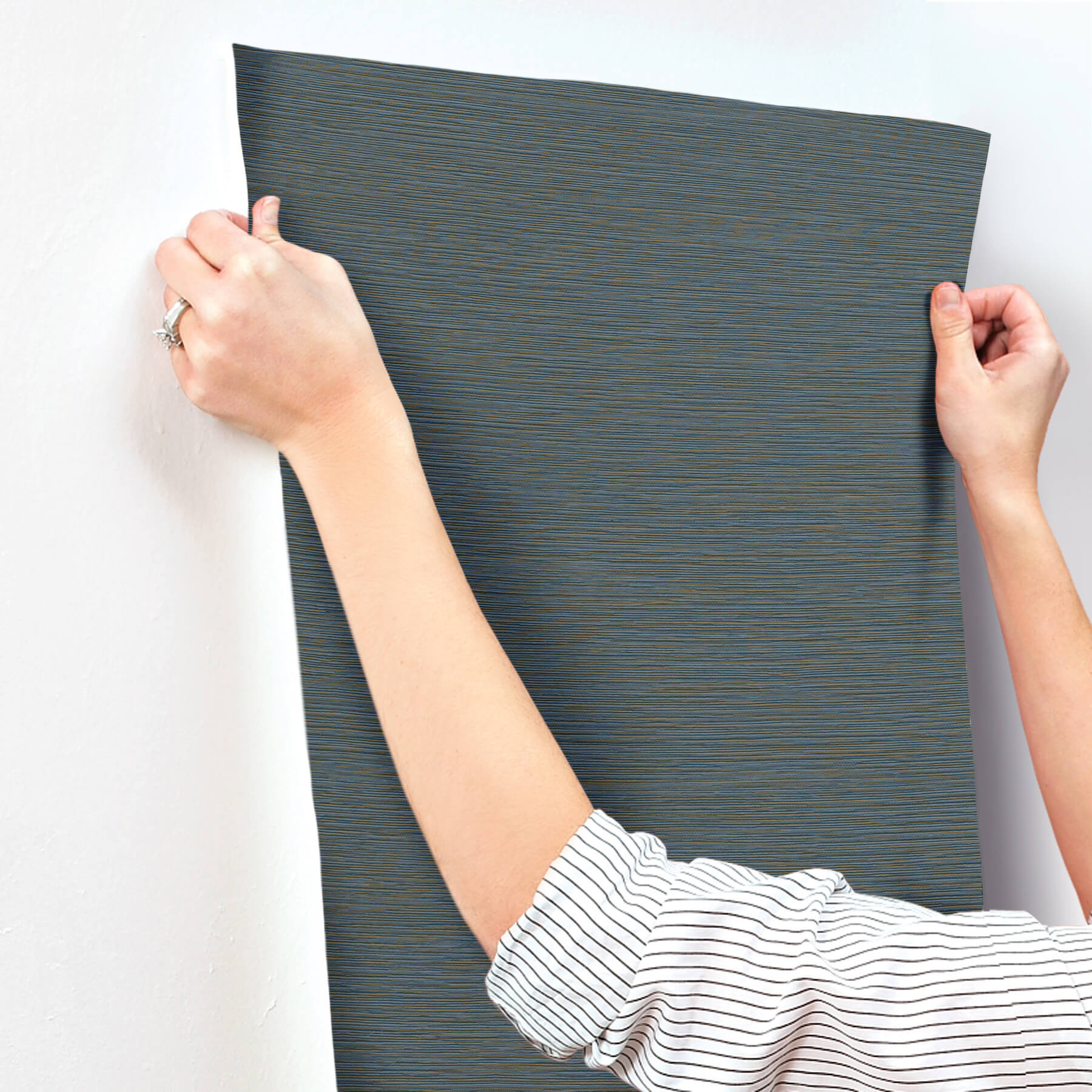 Oasis Dark Blue Faux Grasscloth Wallpaper