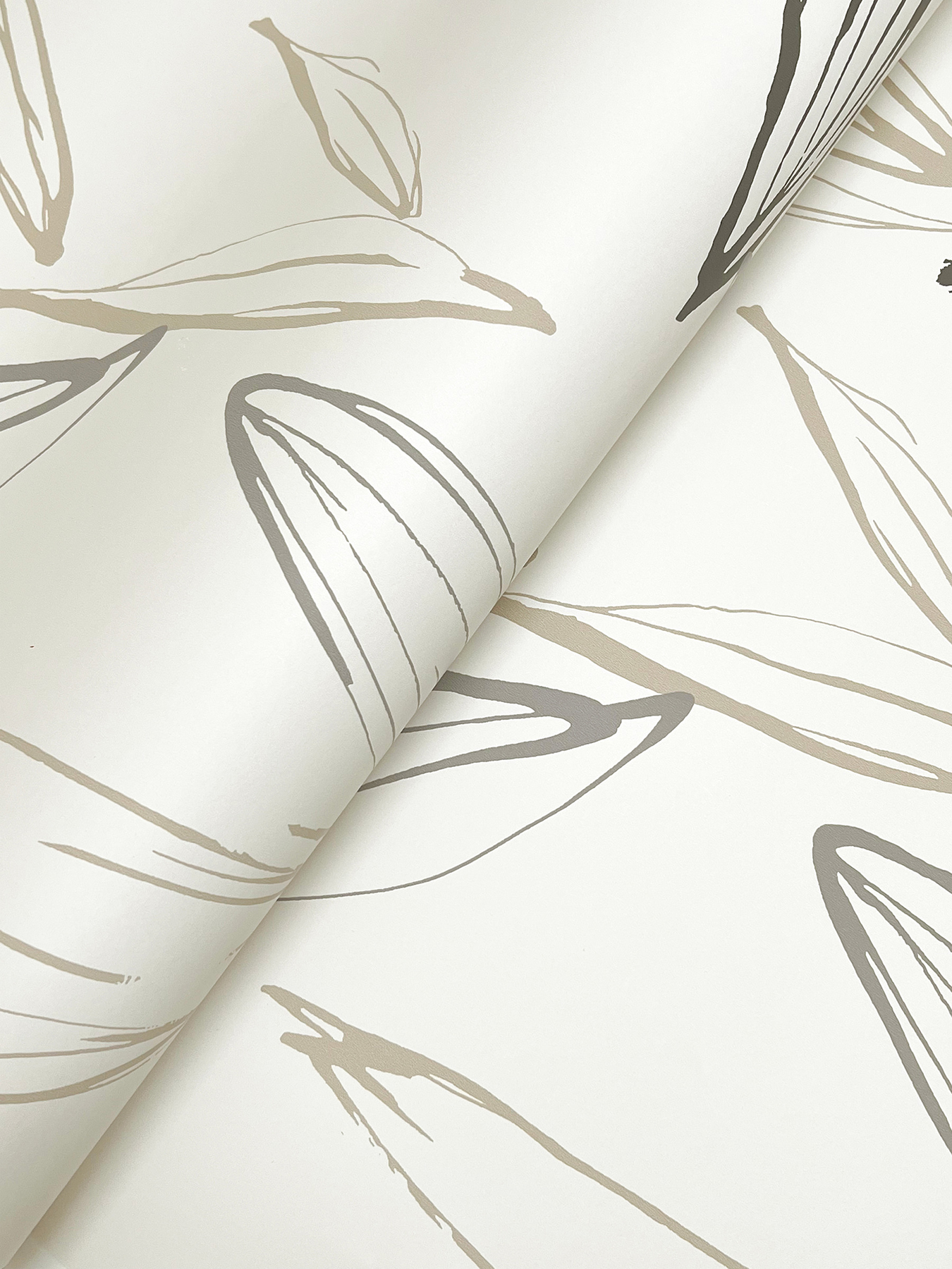 Kenia Neutral Leaf Toss Wallpaper