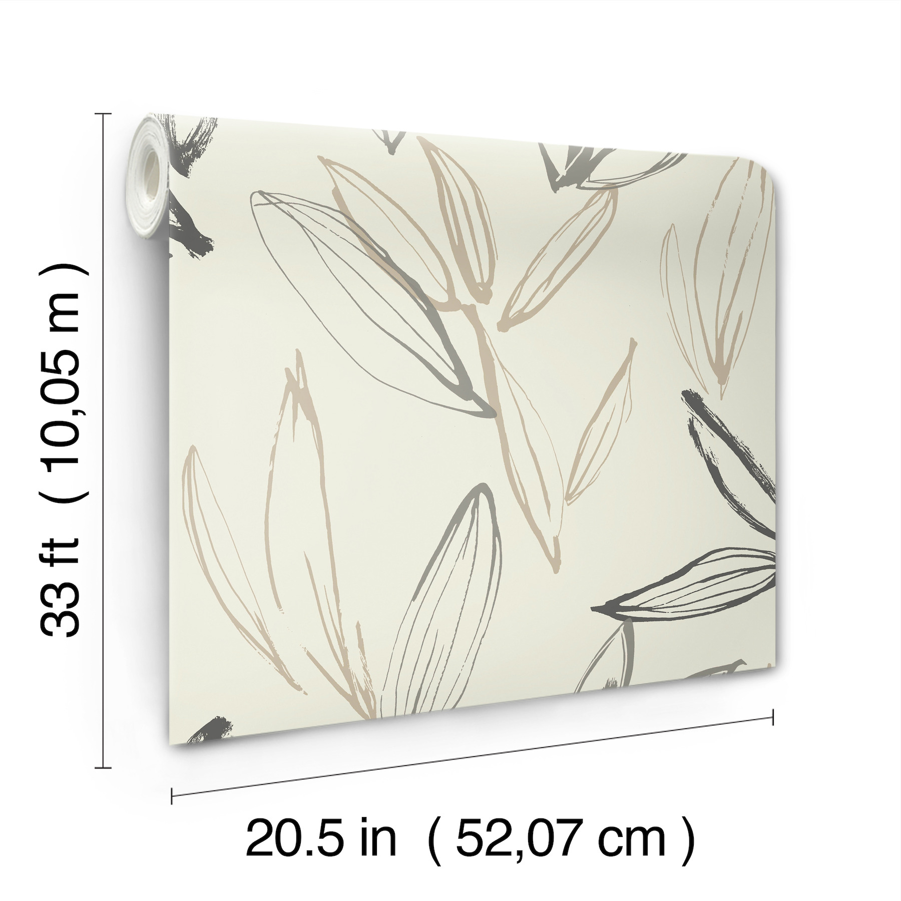 Kenia Neutral Leaf Toss Wallpaper