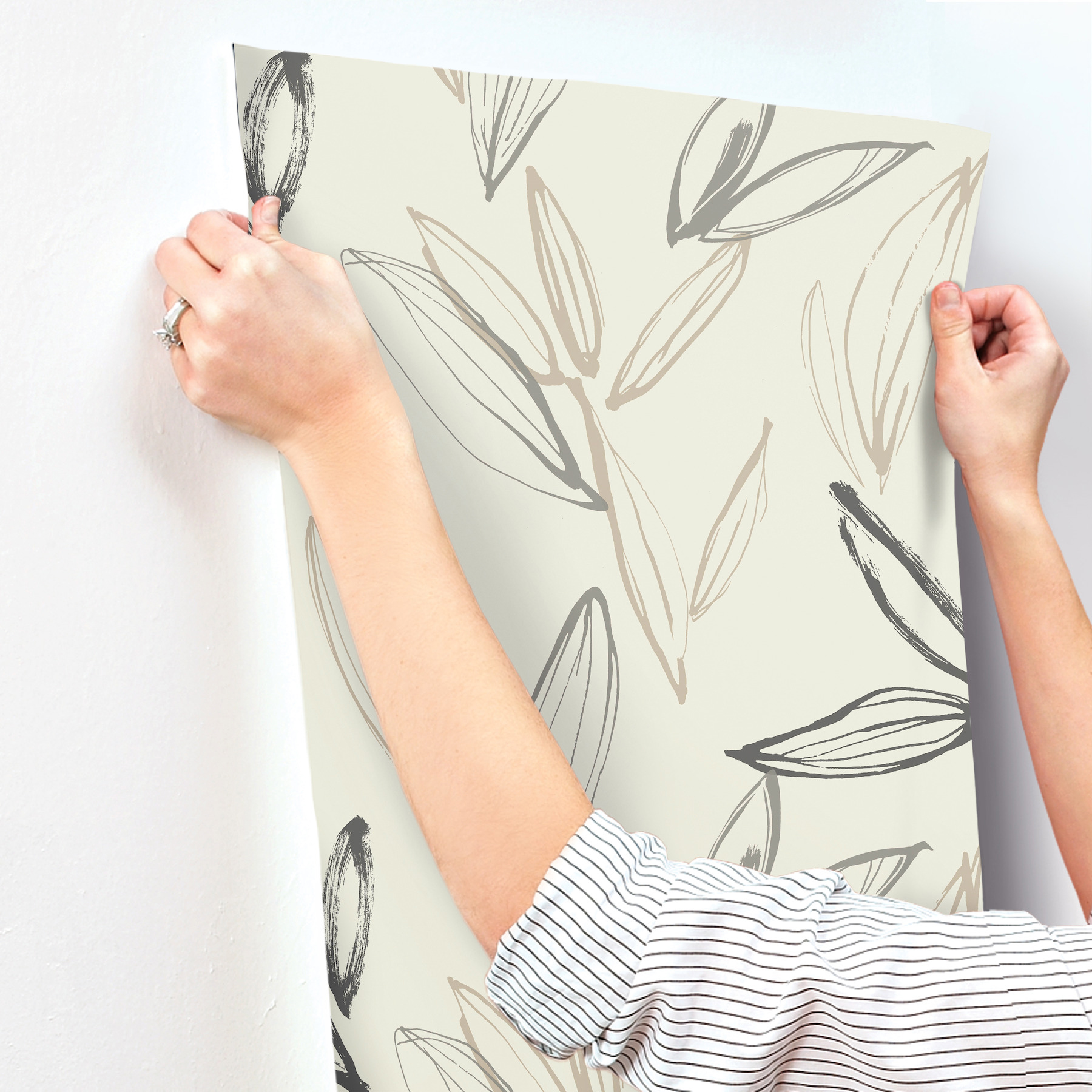 Kenia Neutral Leaf Toss Wallpaper