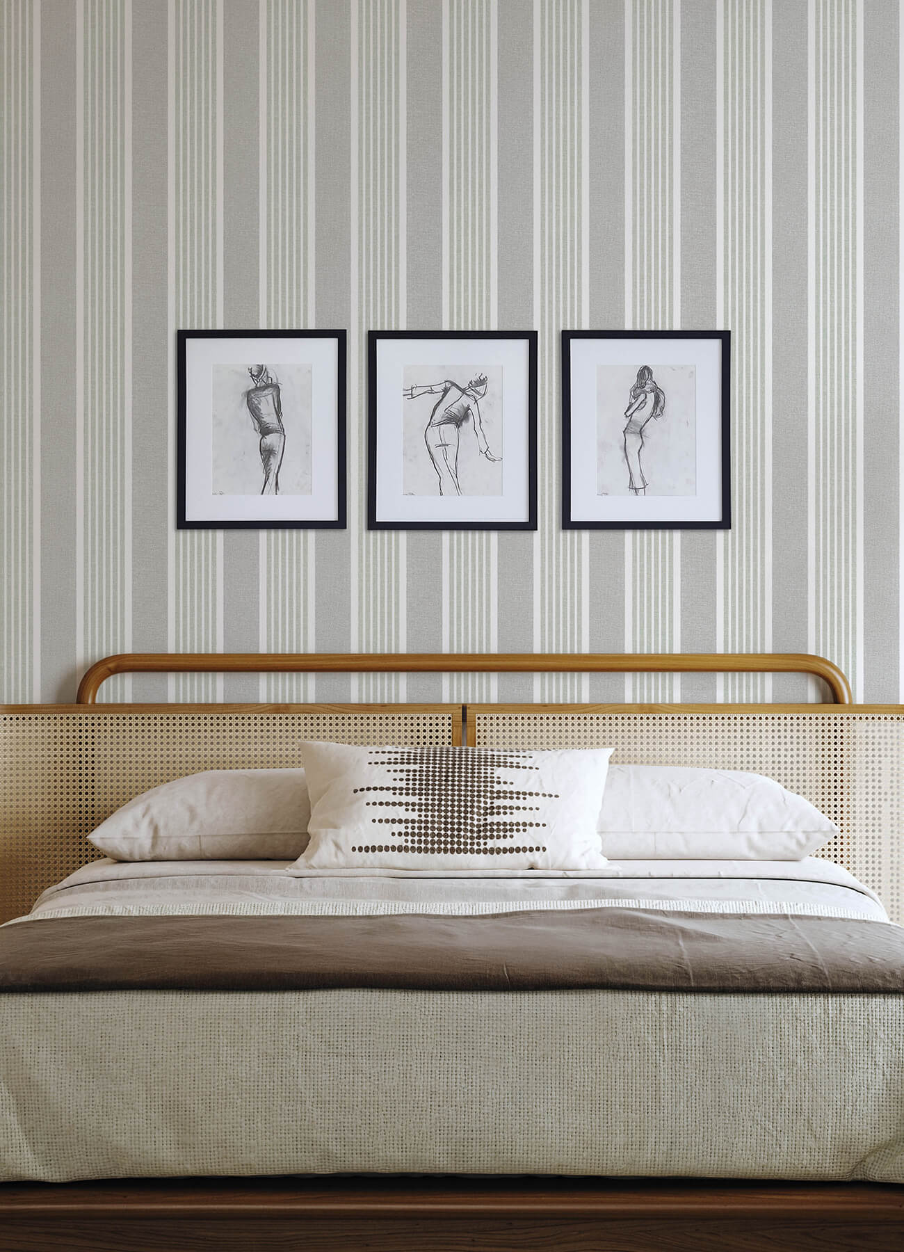 Bingley Green Embellished Stripe Wallpaper