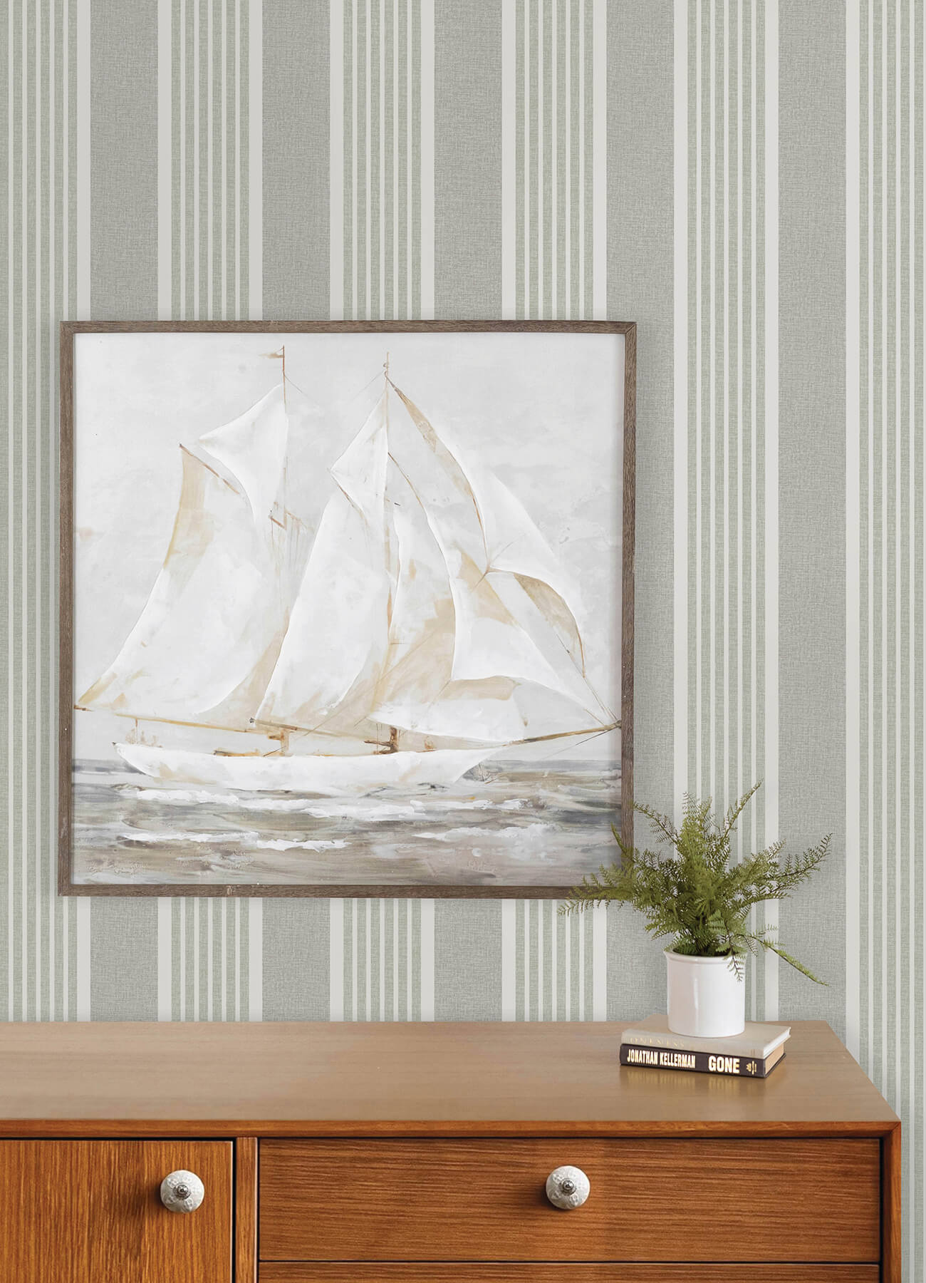Bingley Green Embellished Stripe Wallpaper
