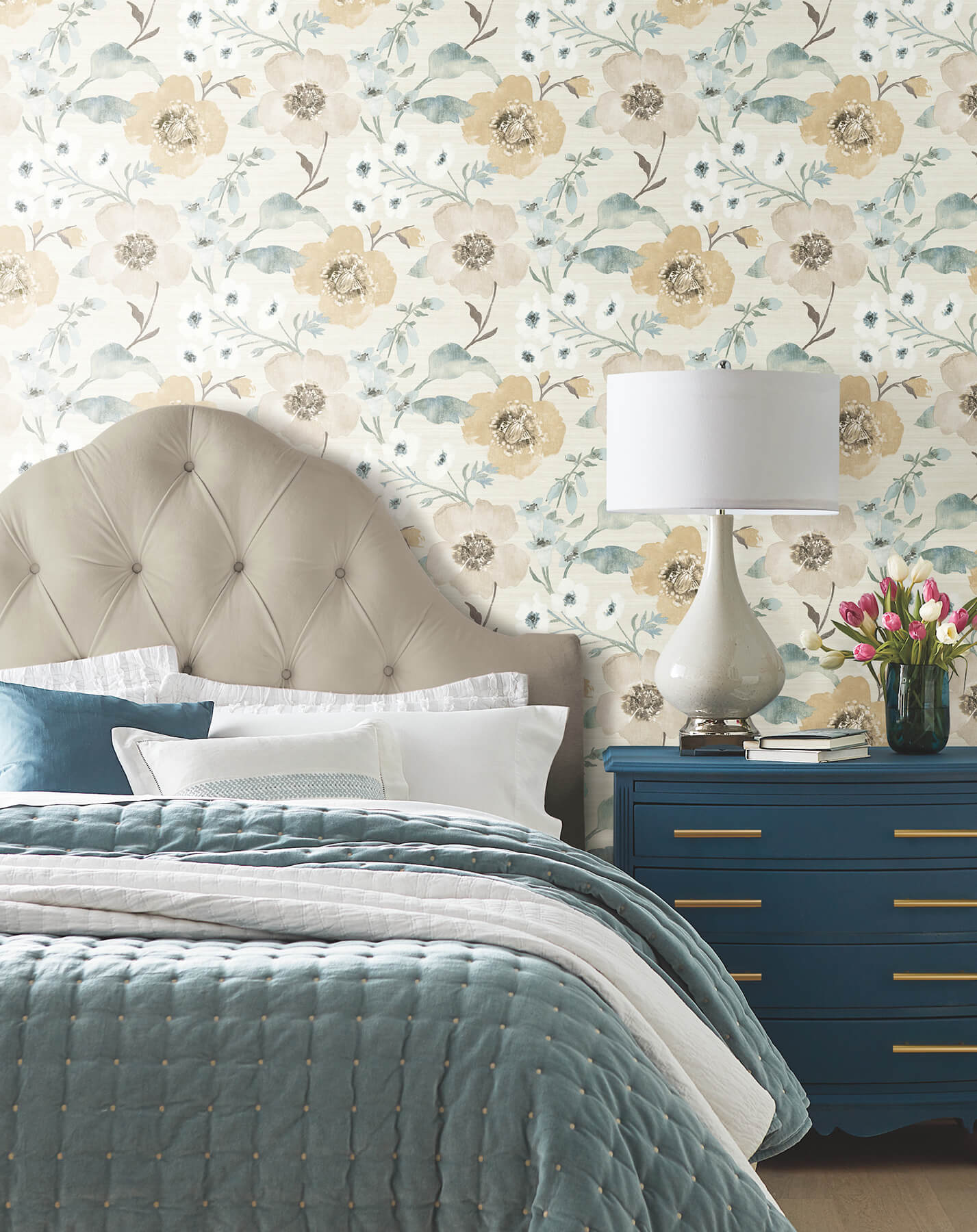 Evelyn Wheat Floral Wallpaper