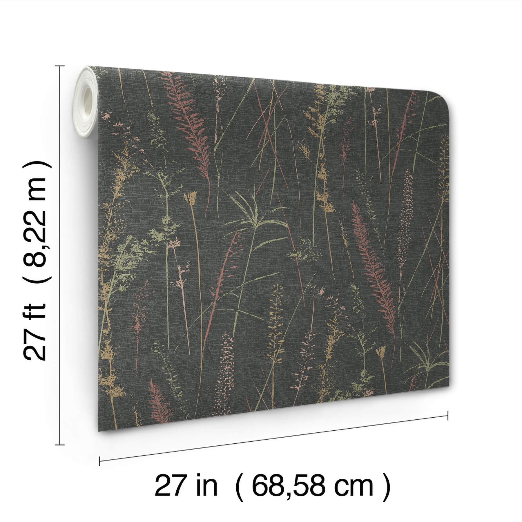 Meadow Splendor Black Botanical Wallpaper