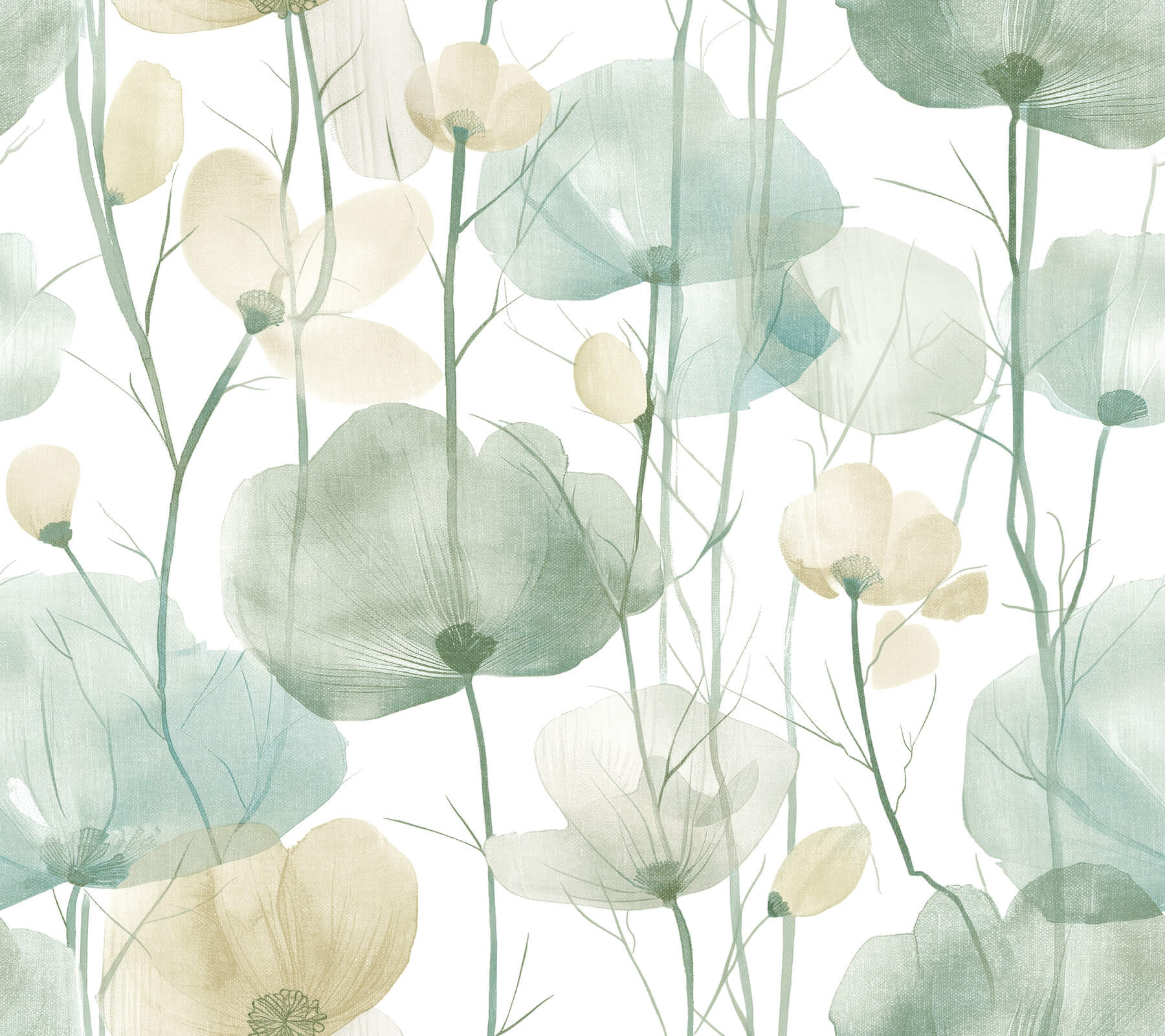 Cotswolds Poppies Turquoise Floral Wallpaper