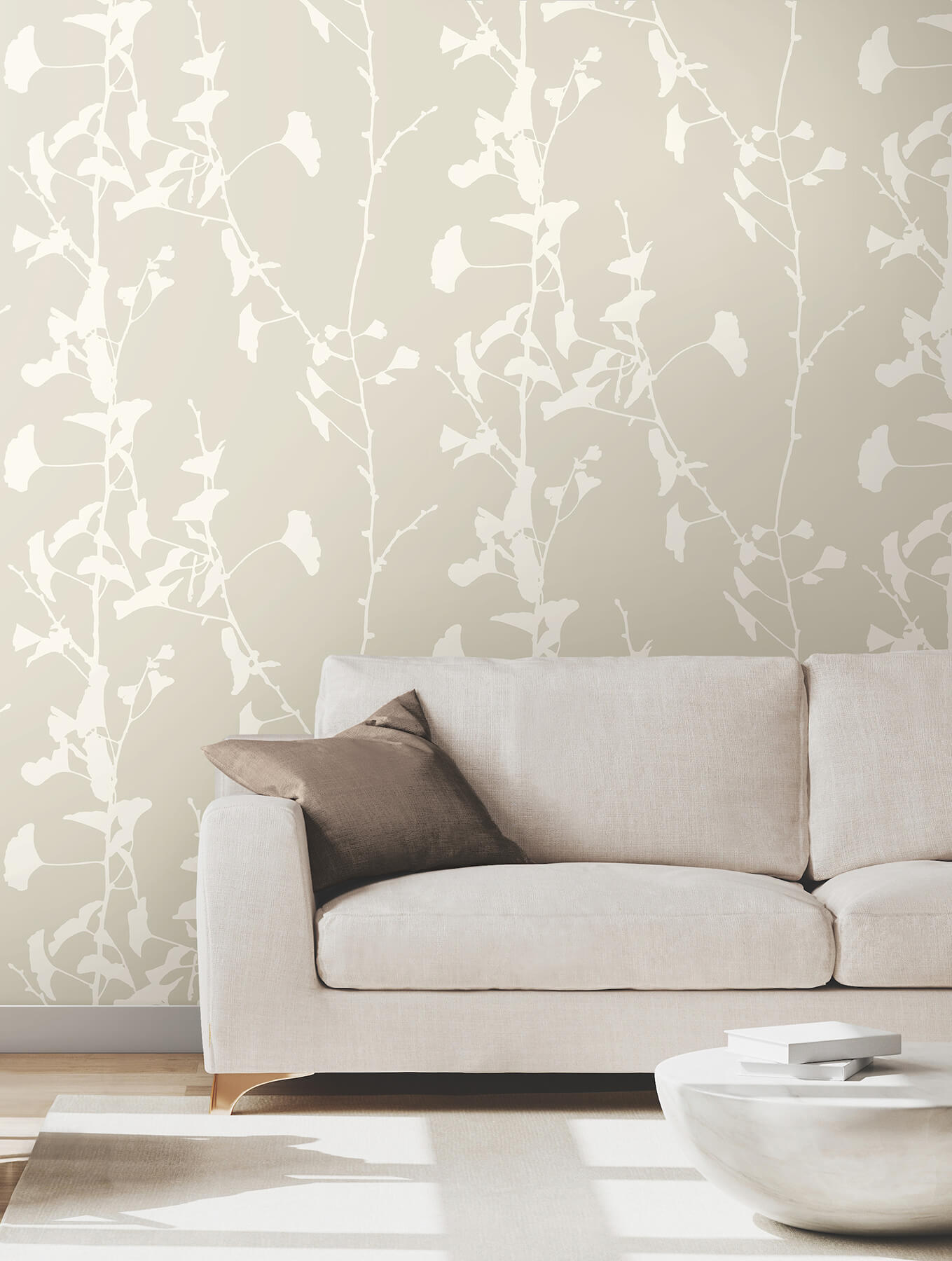 Ginkgo Silhouette Taupe Cork Wallpaper