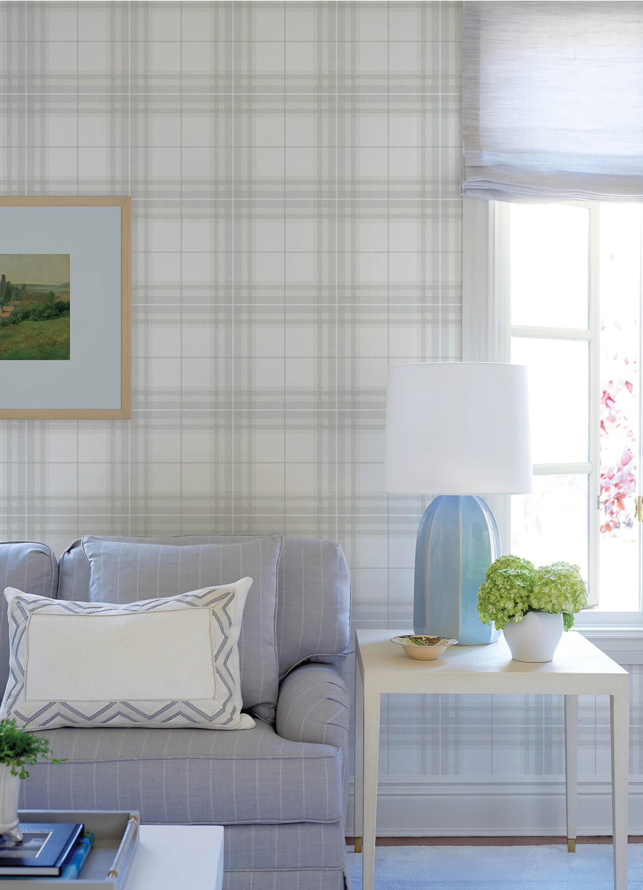 Cabin Check Grey Plaid Wallpaper