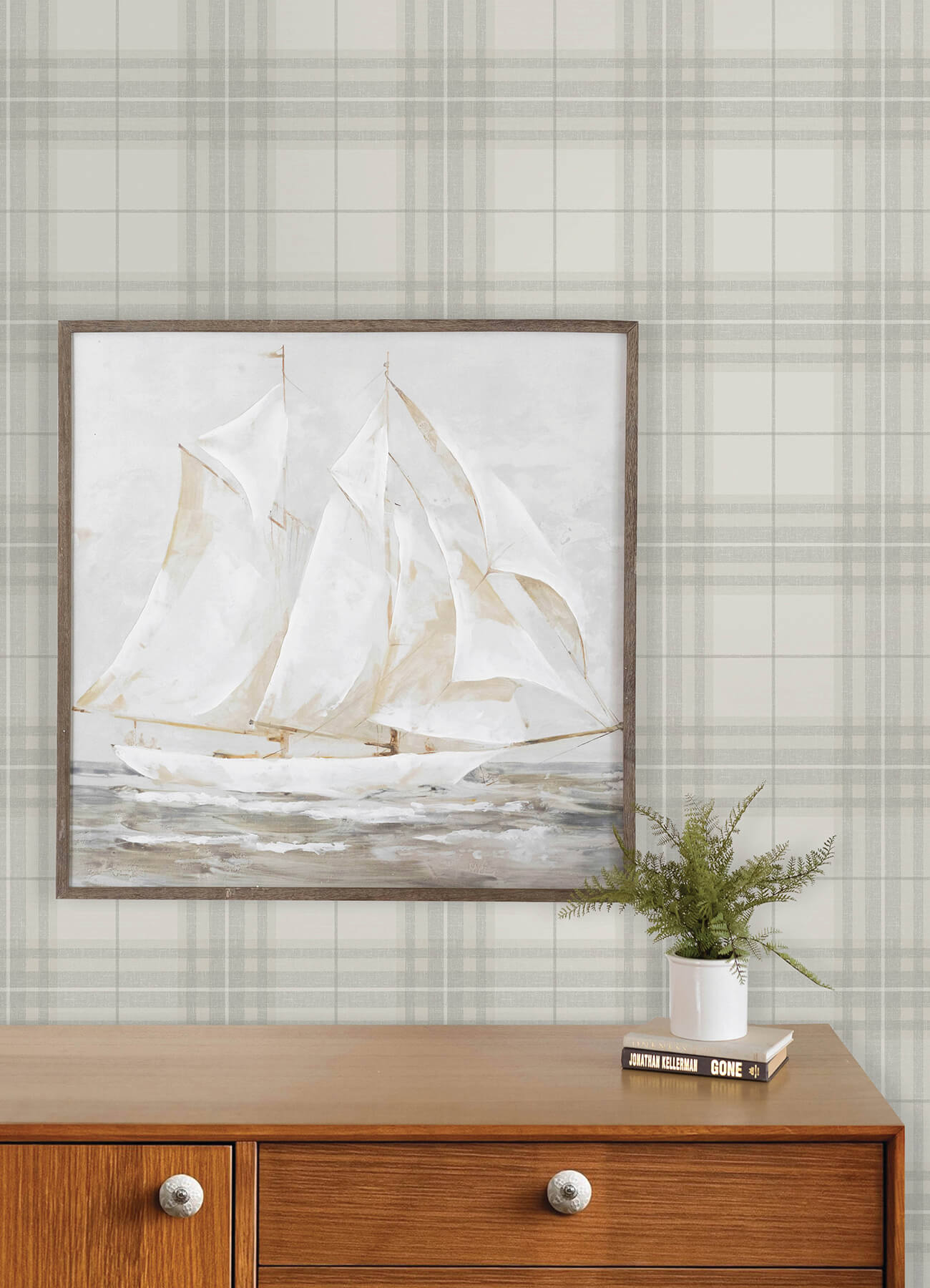 Cabin Check Grey Plaid Wallpaper