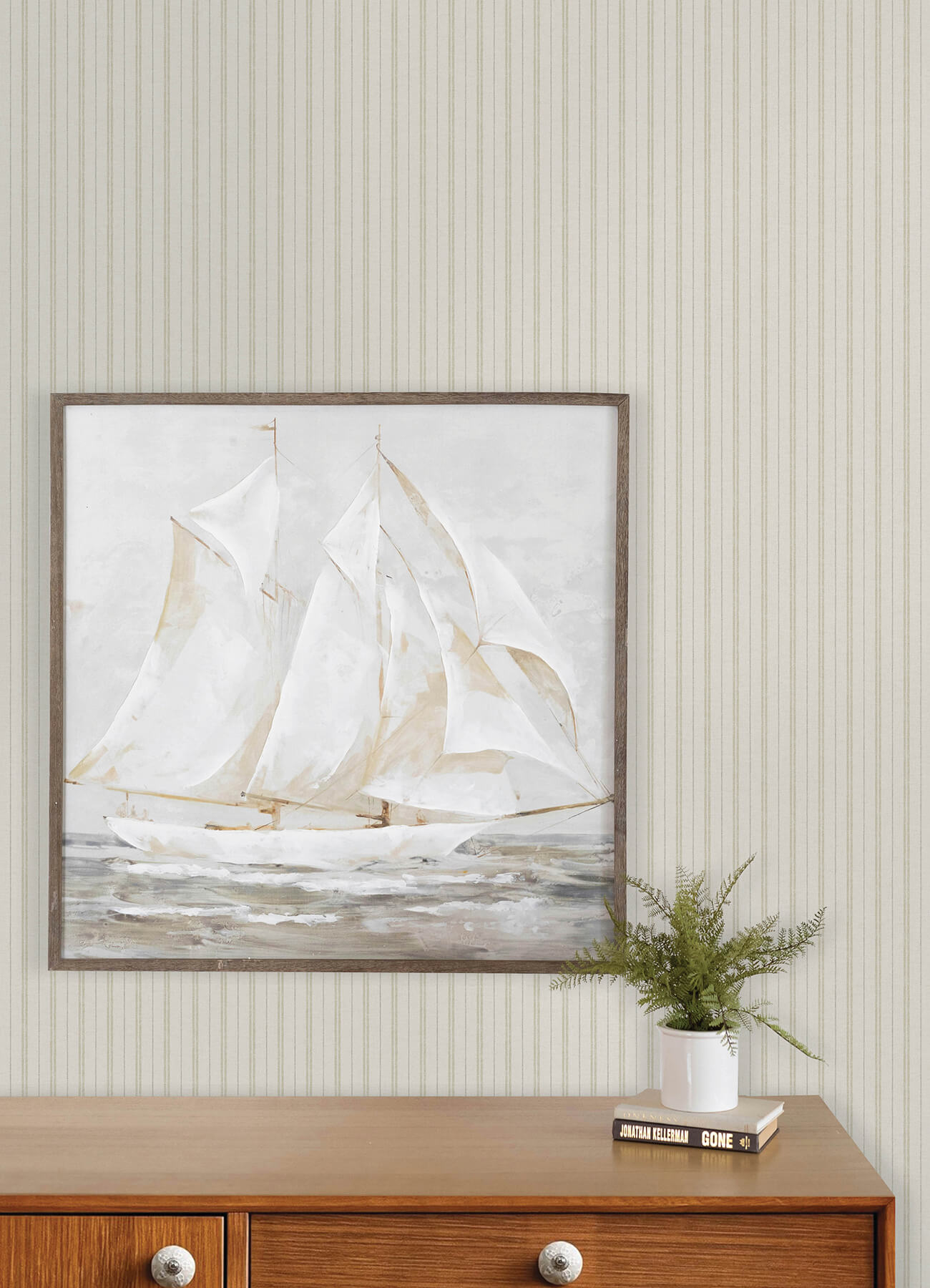 Harville Beige Double Stripe Wallpaper