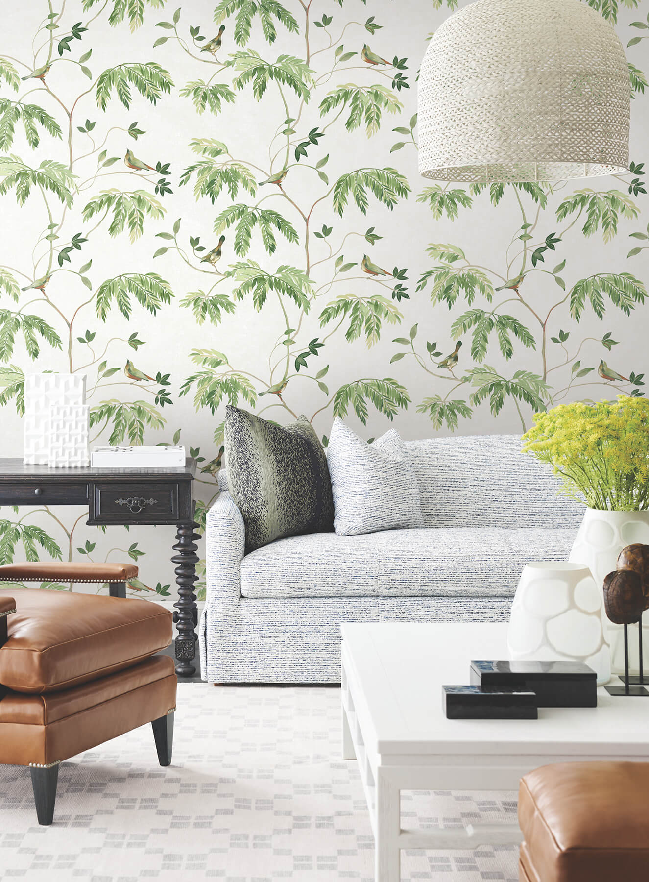 Cillian Green Botanical Bird Trail Wallpaper