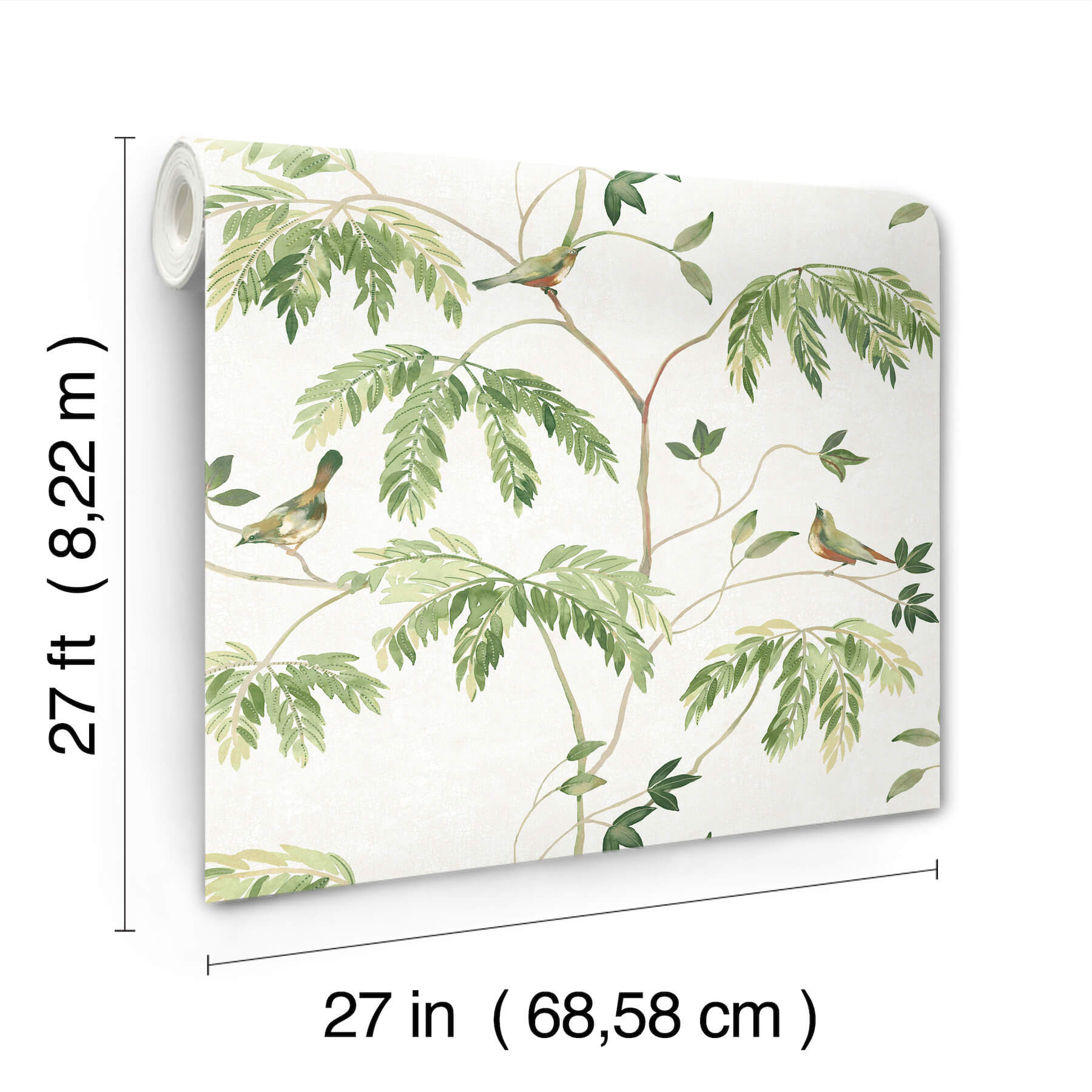 Cillian Green Botanical Bird Trail Wallpaper