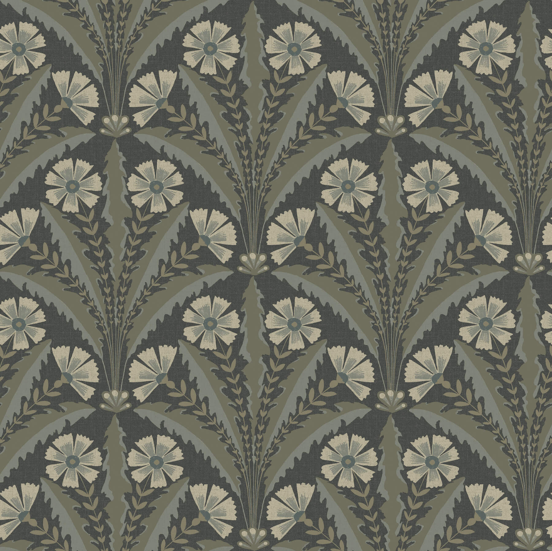 Tap Root Charcoal Floral Damask Wallpaper
