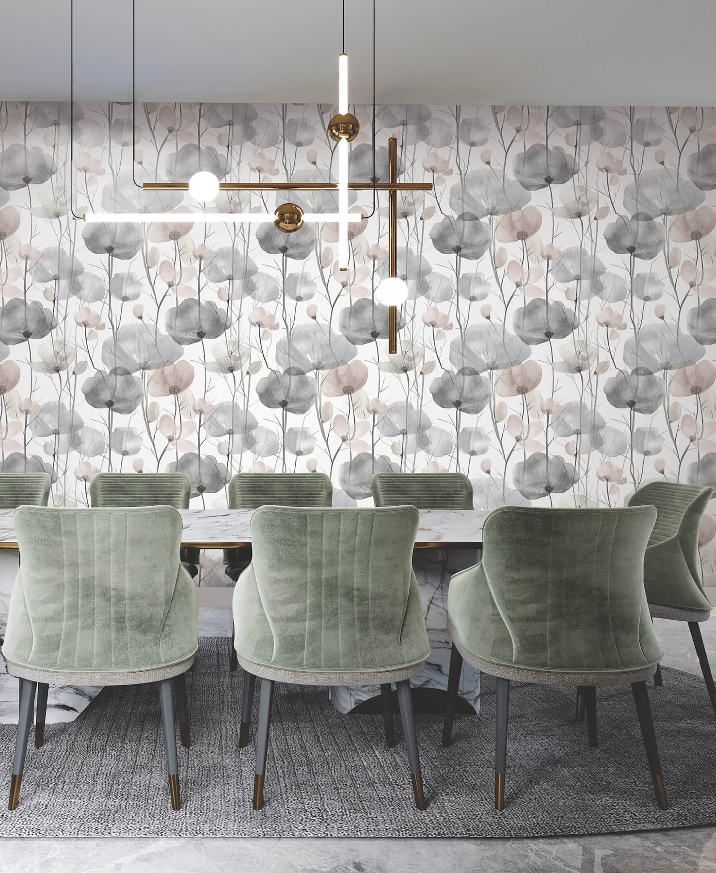 Cotswolds Poppies Grey Floral Wallpaper
