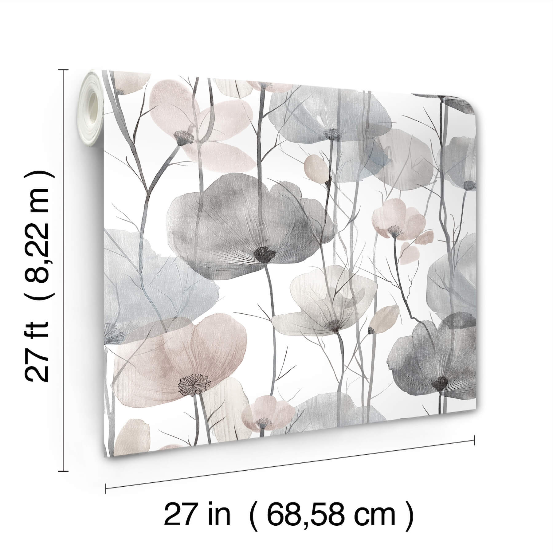 Cotswolds Poppies Grey Floral Wallpaper