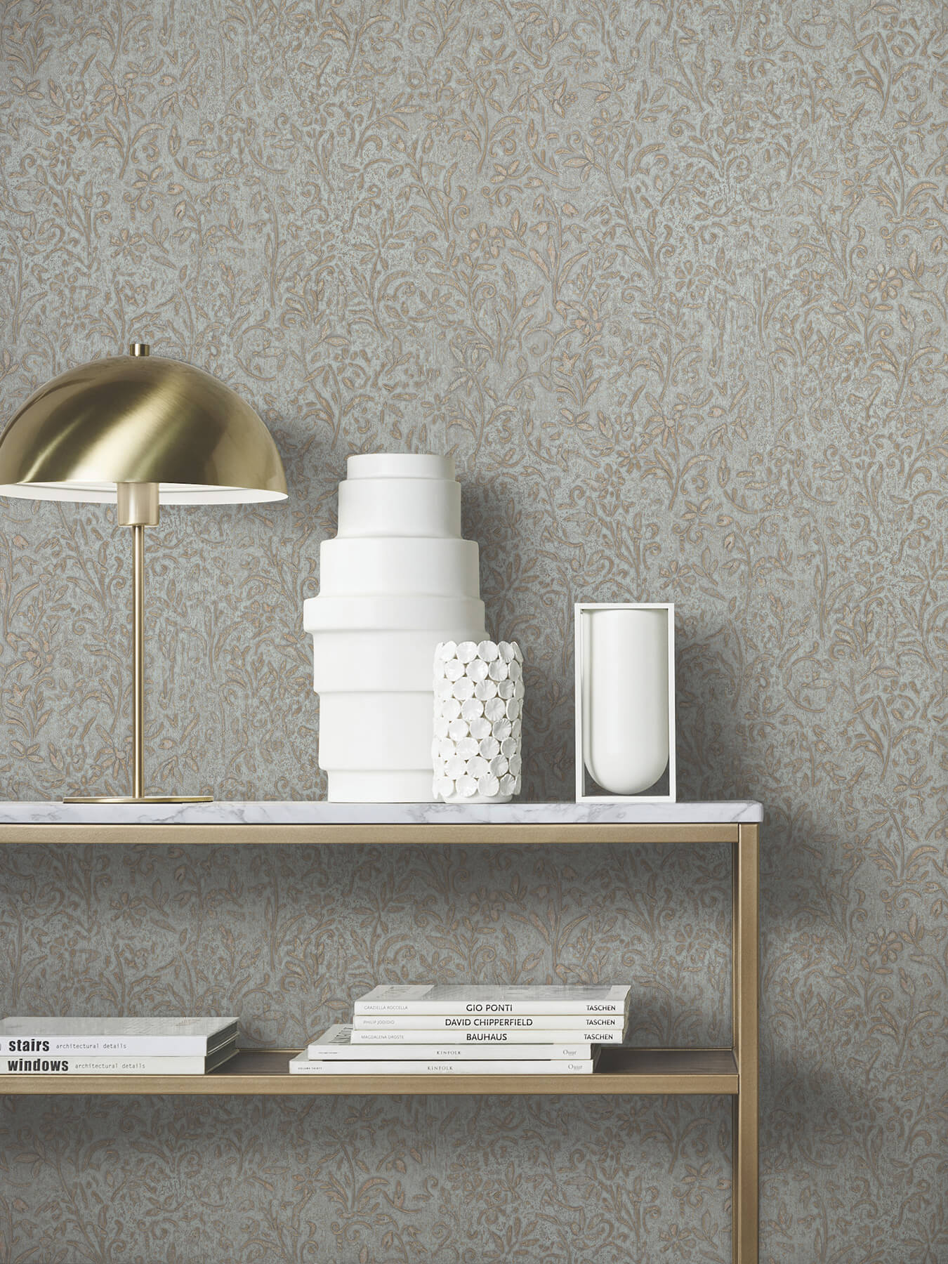 Sculpted Floral Gold Relief Wallpaper