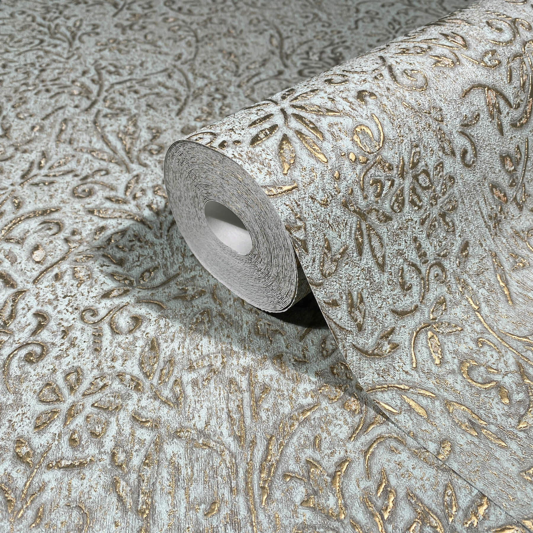 Sculpted Floral Gold Relief Wallpaper