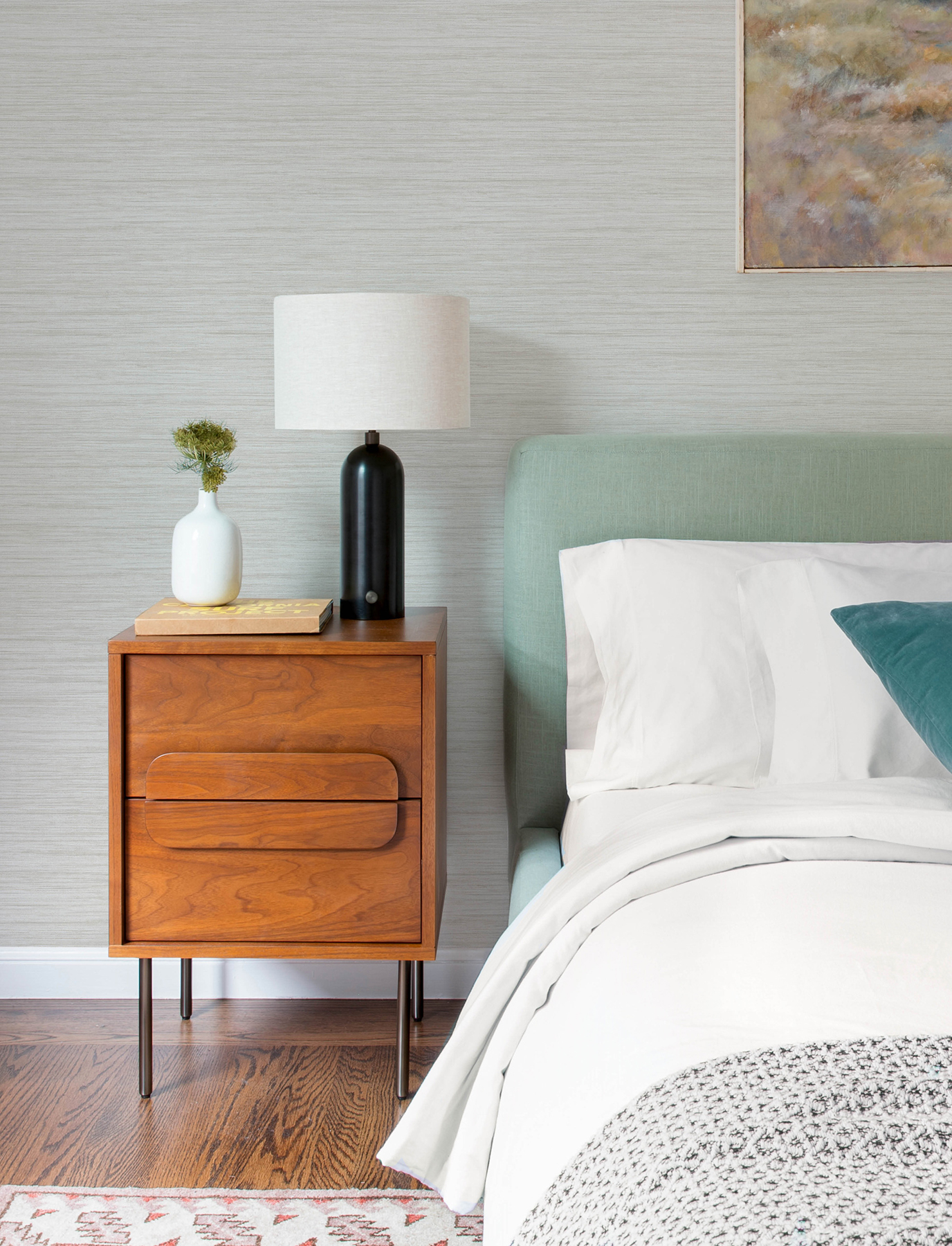 Barnaby Off-White Faux Grasscloth Wallpaper