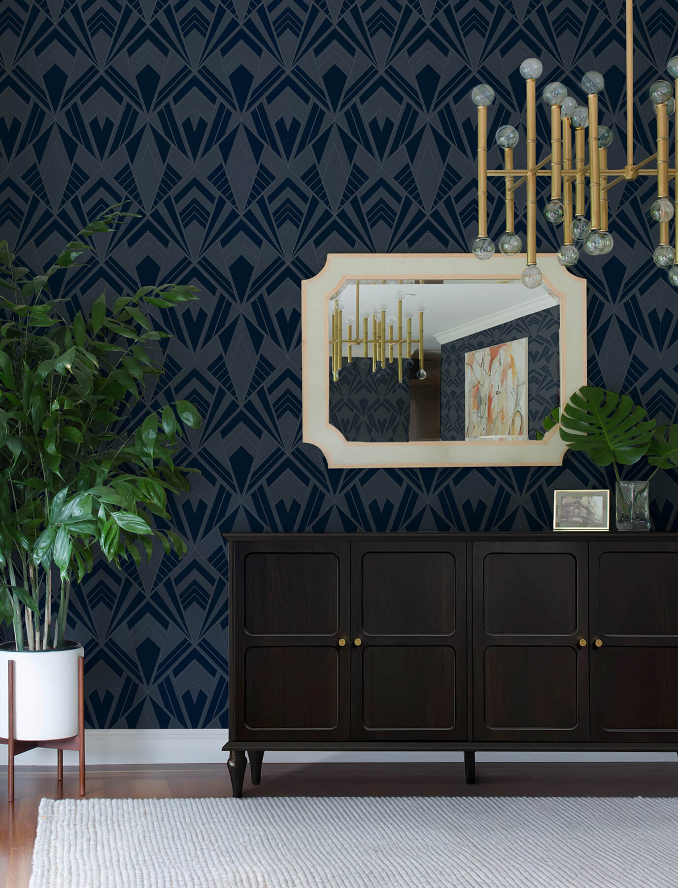 Allenby Indigo Flocked Wallpaper