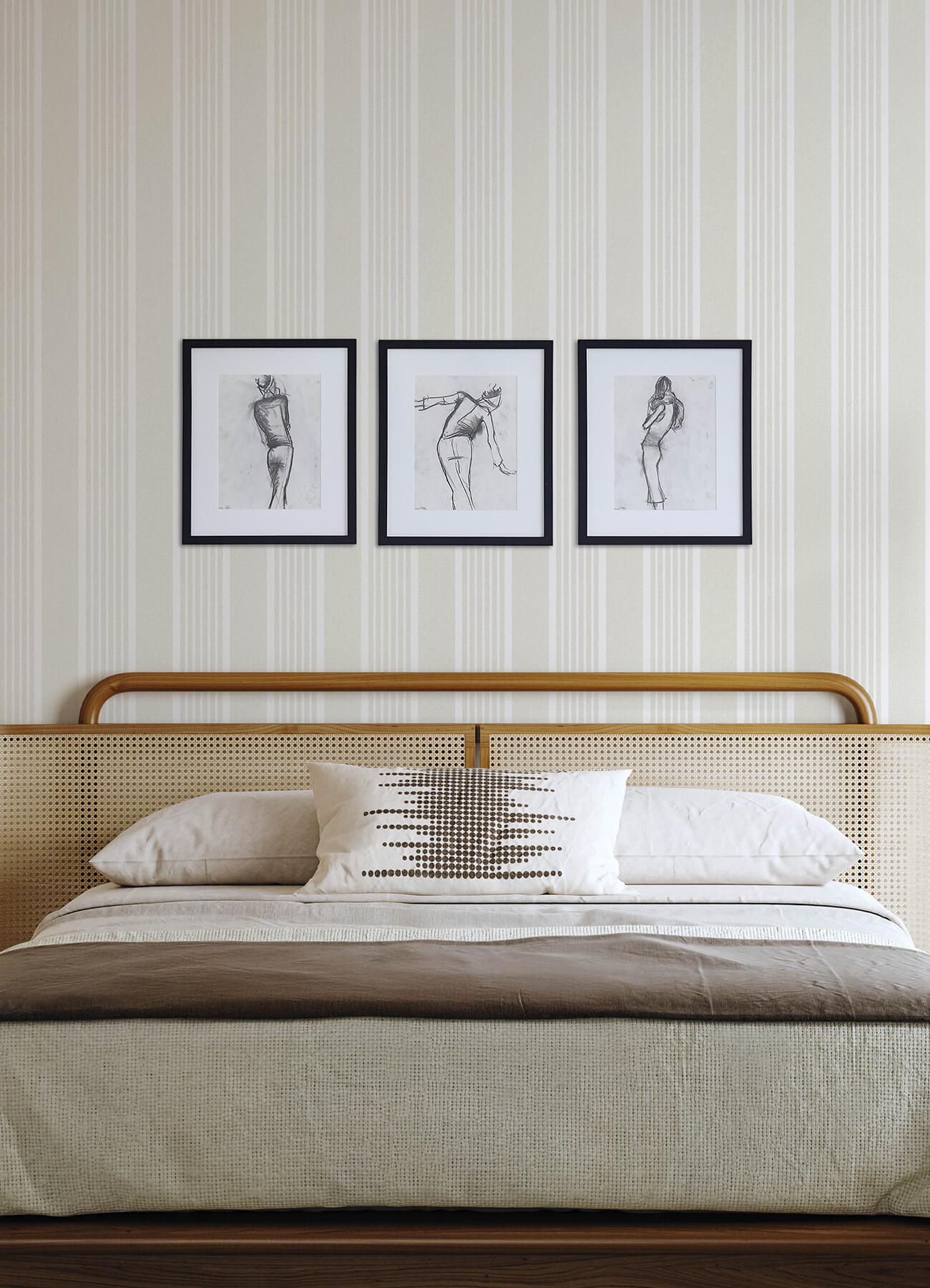 Bingley Beige Embellished Stripe Wallpaper