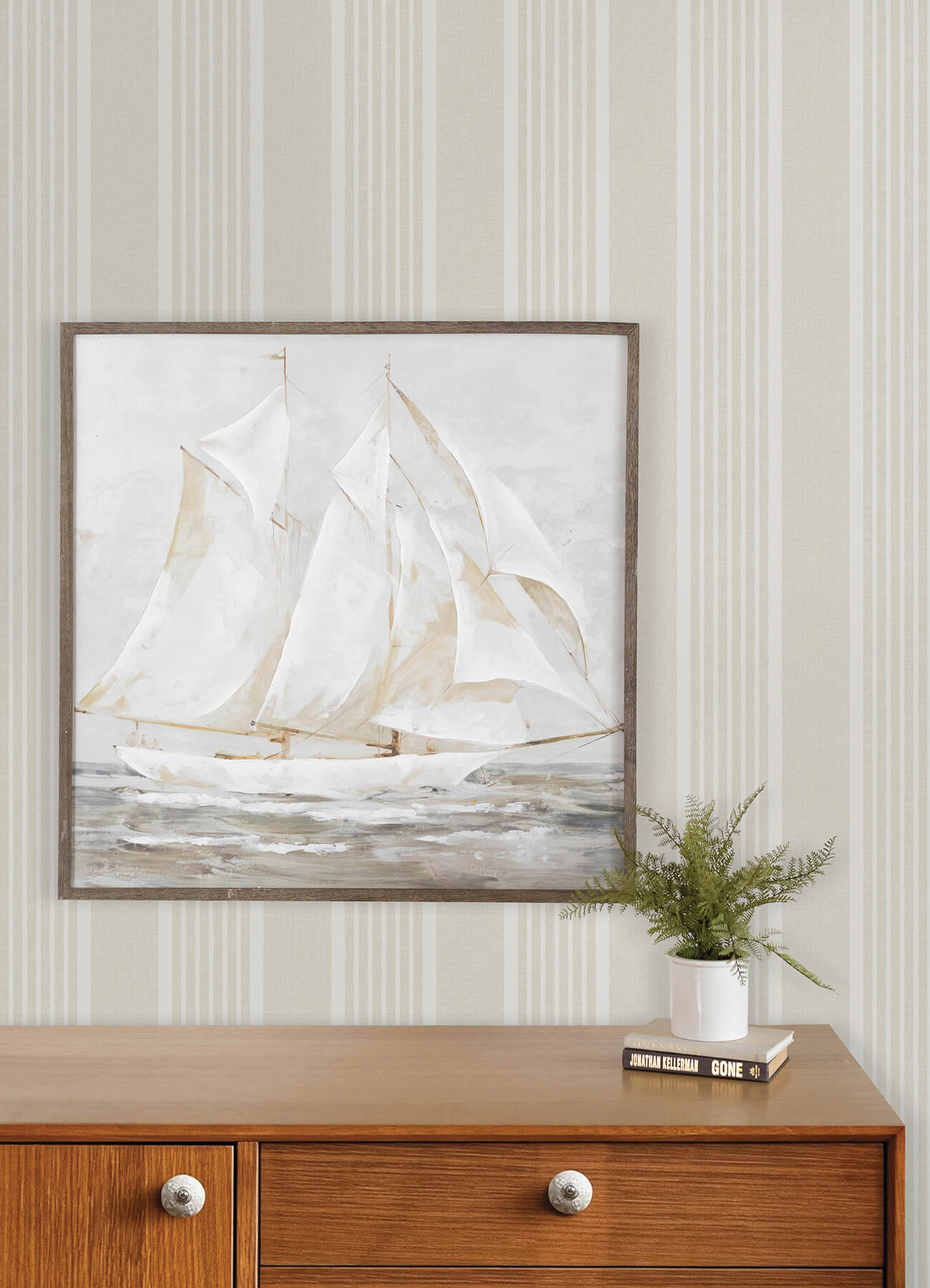 Bingley Beige Embellished Stripe Wallpaper