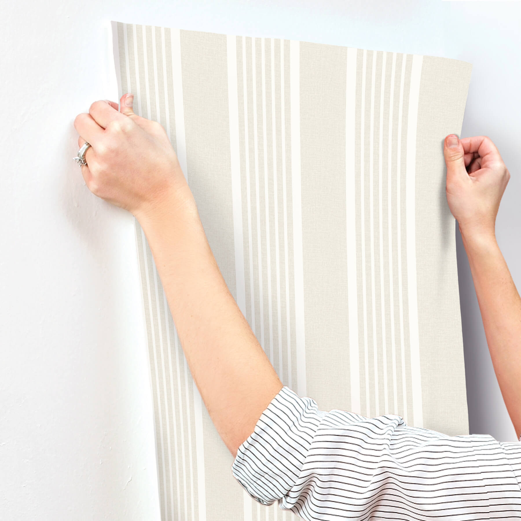 Bingley Beige Embellished Stripe Wallpaper