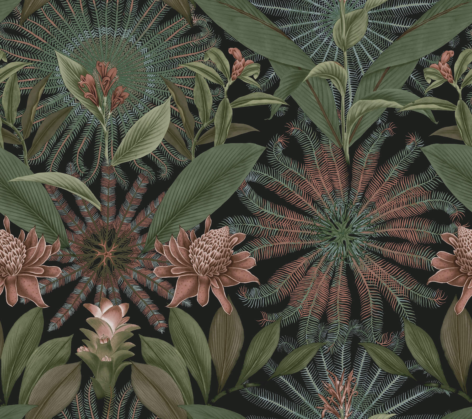 Enchanted Garden Green Tropical Wallpaper