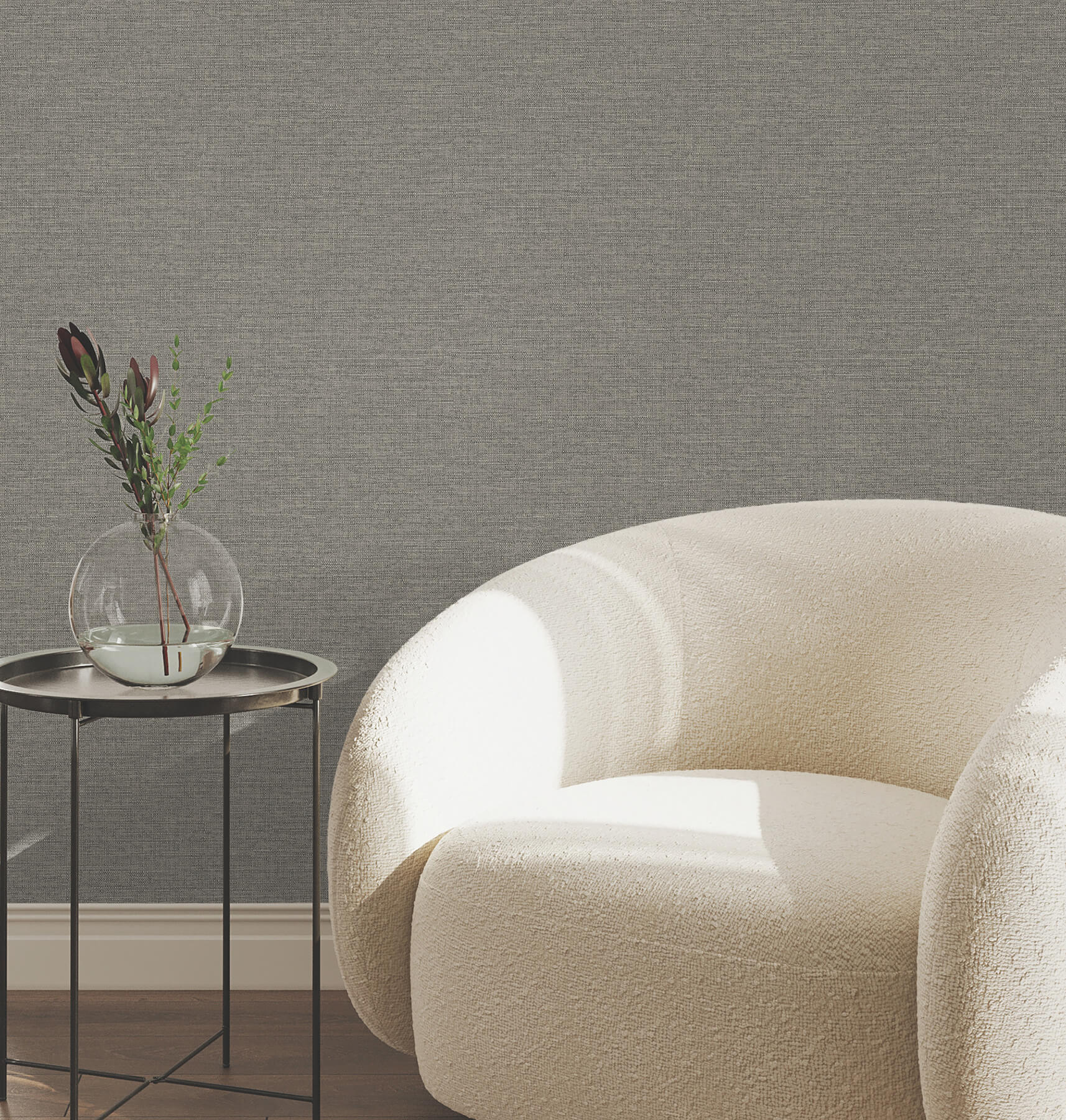 Terrene Charcoal Faux Linen Wallpaper