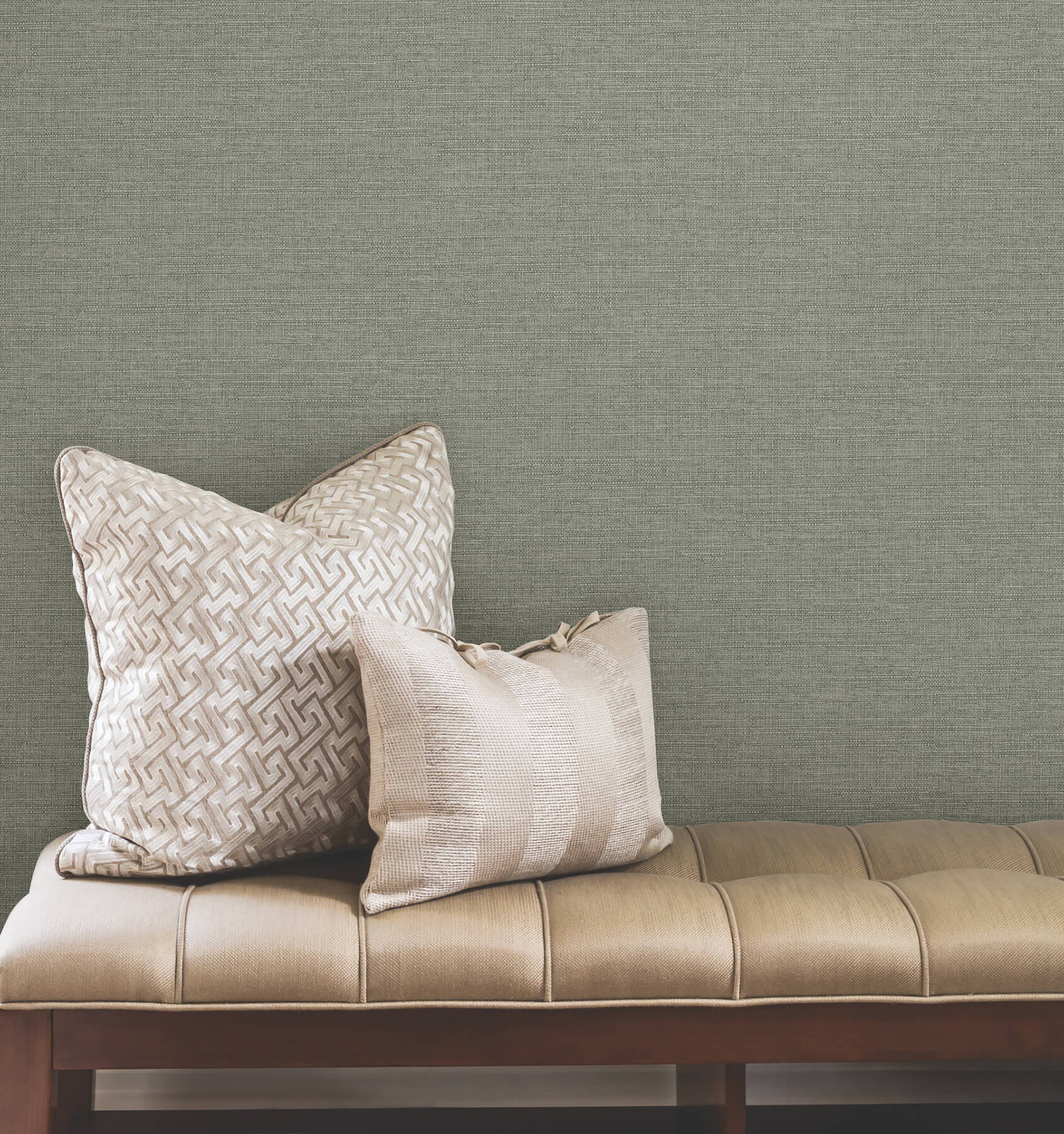 Terrene Moss Faux Linen Wallpaper