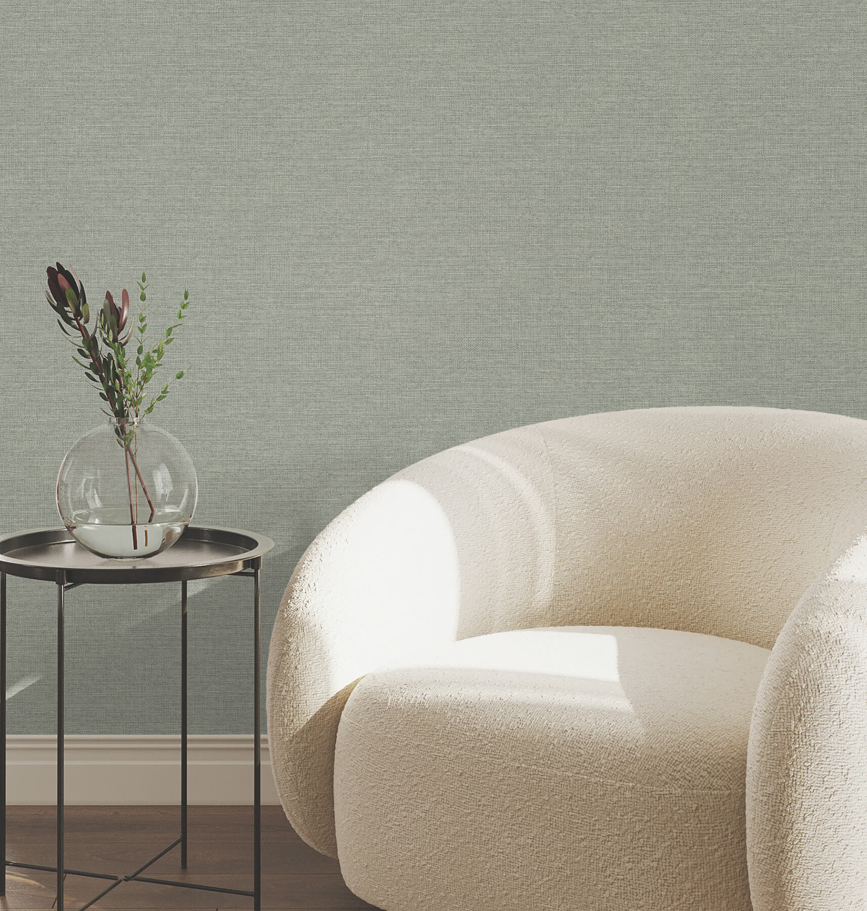Terrene Moss Faux Linen Wallpaper