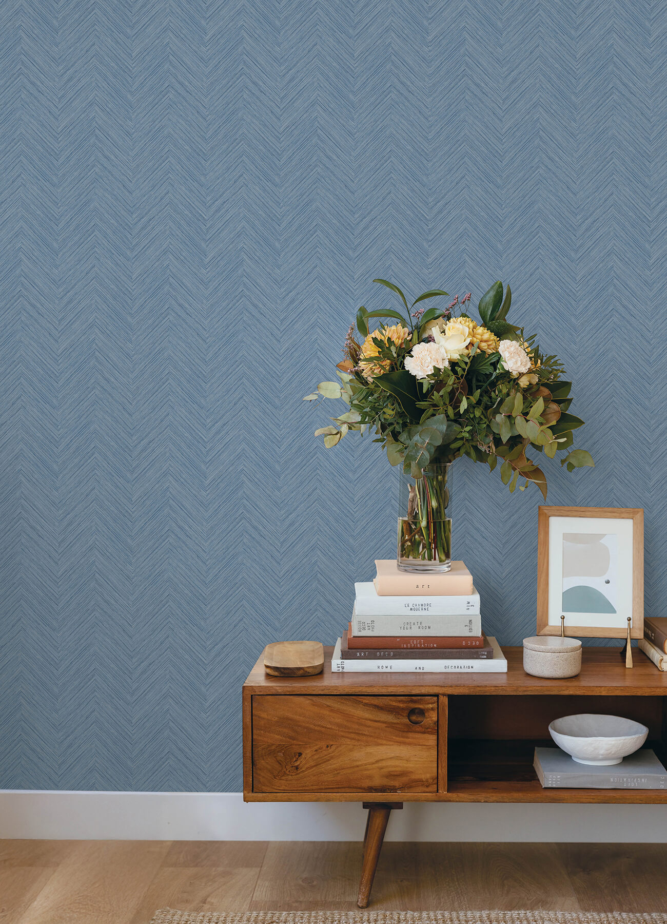 Caladesi Blue Linen Chevron Wallpaper
