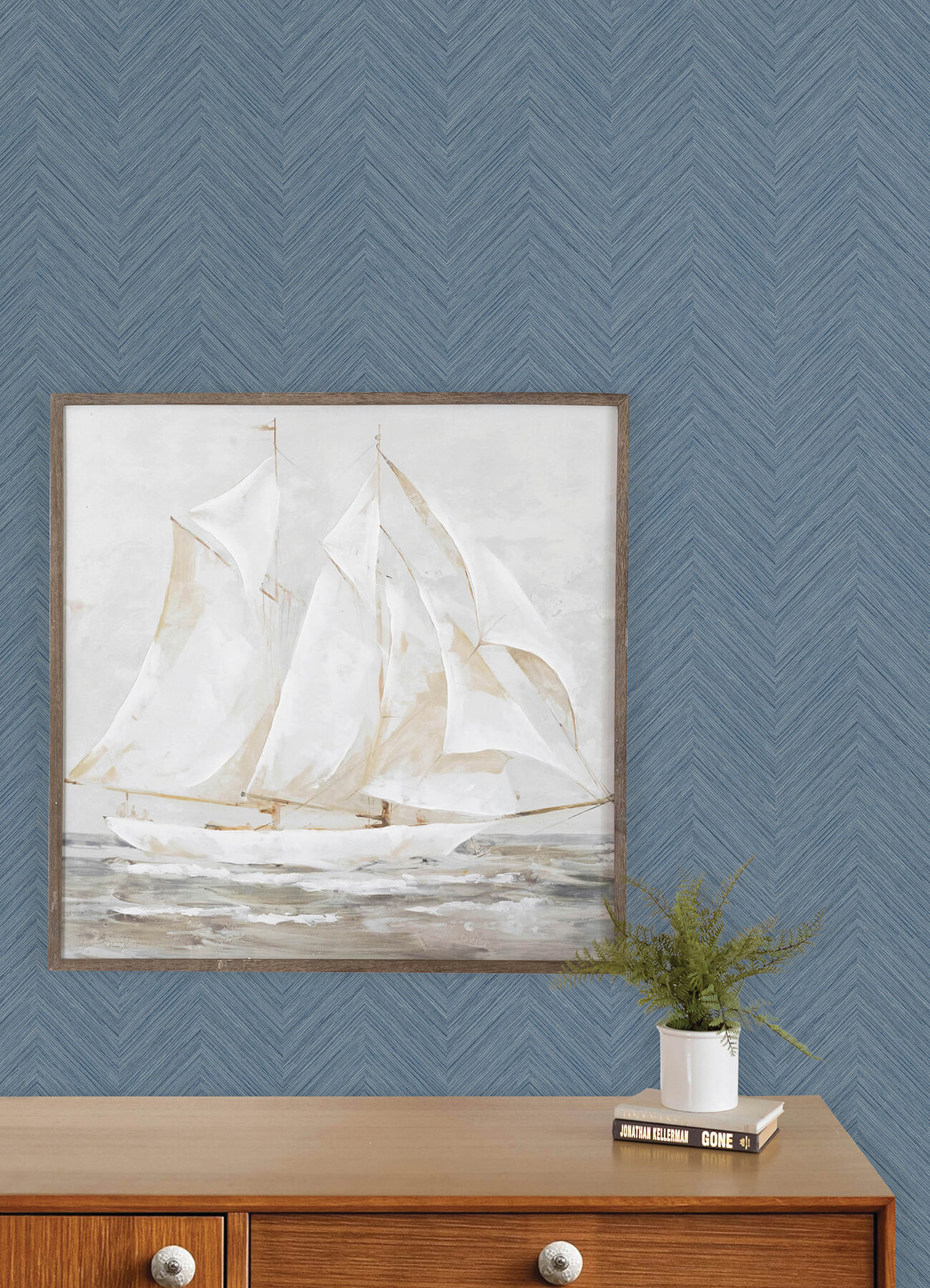 Caladesi Blue Linen Chevron Wallpaper