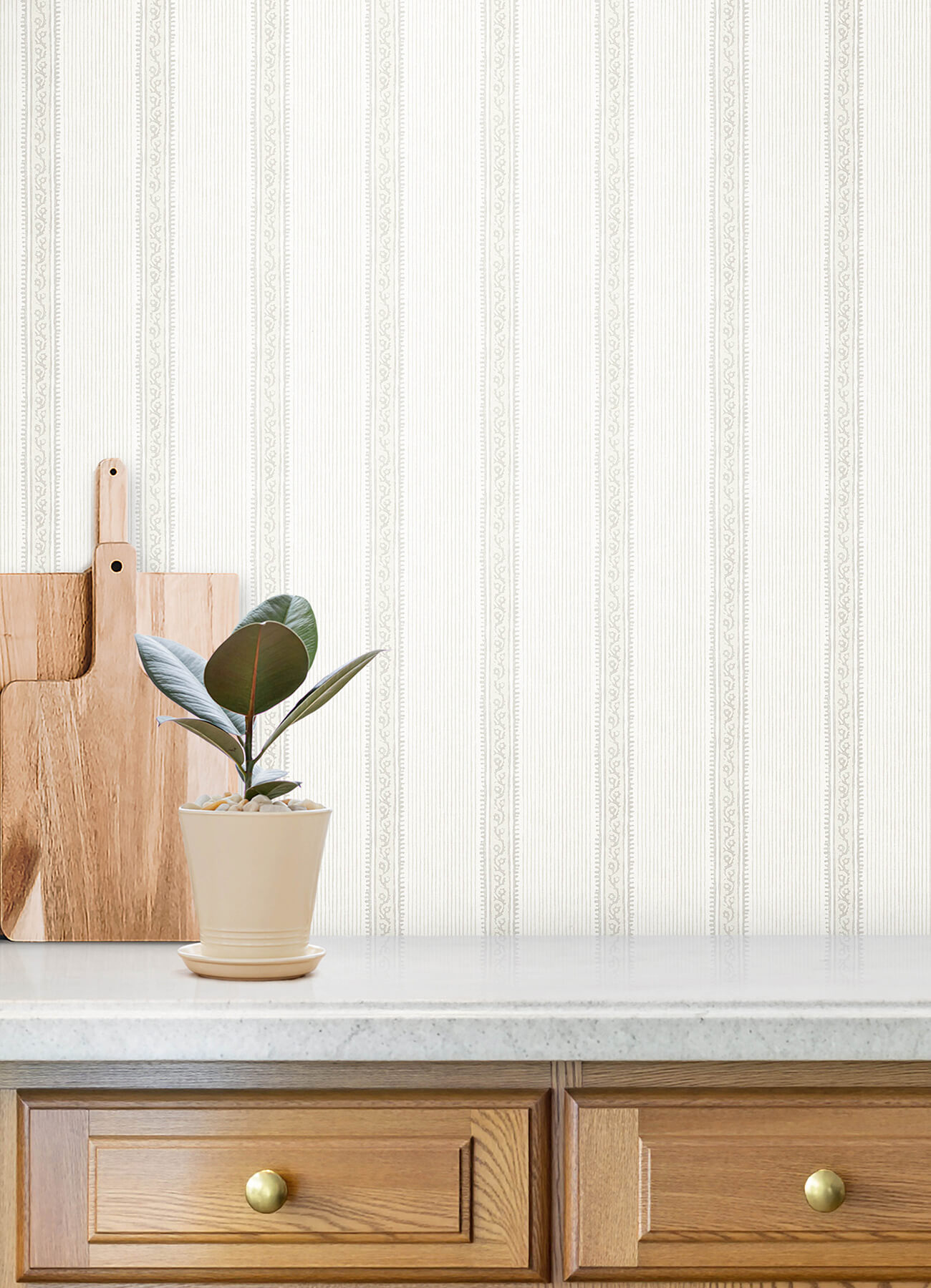 Mandevilla Beige Vine Stripe Wallpaper