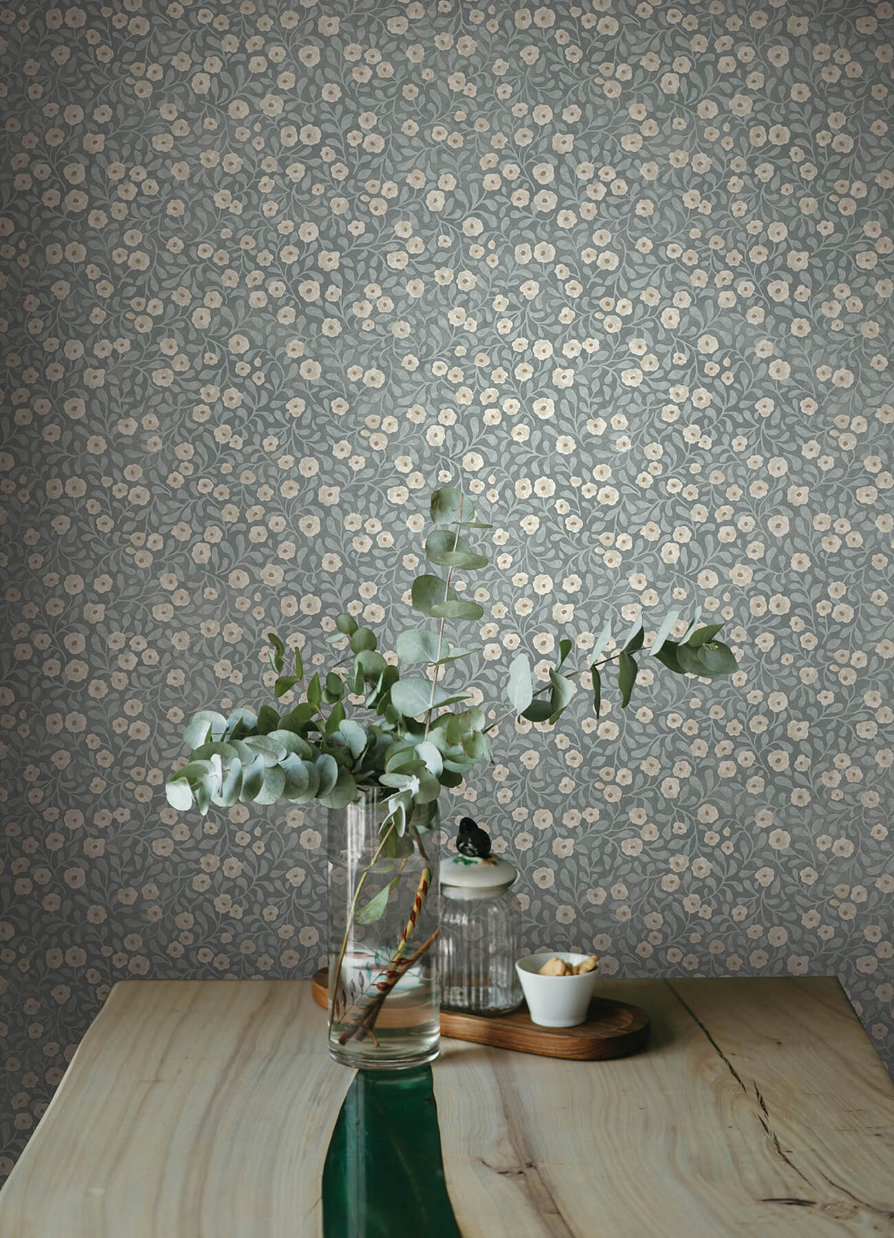 Poppy Trail Light Blue Floral Wallpaper