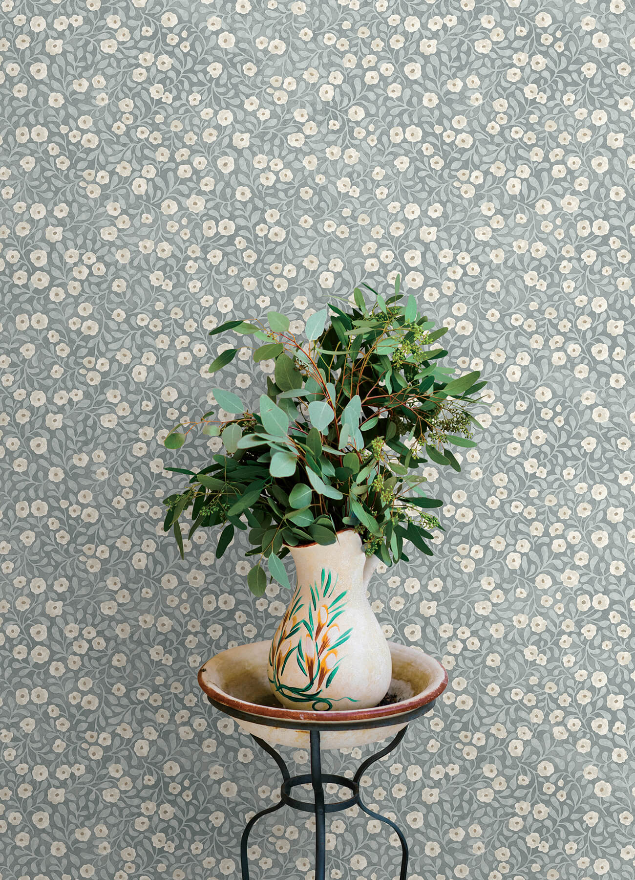 Poppy Trail Light Blue Floral Wallpaper