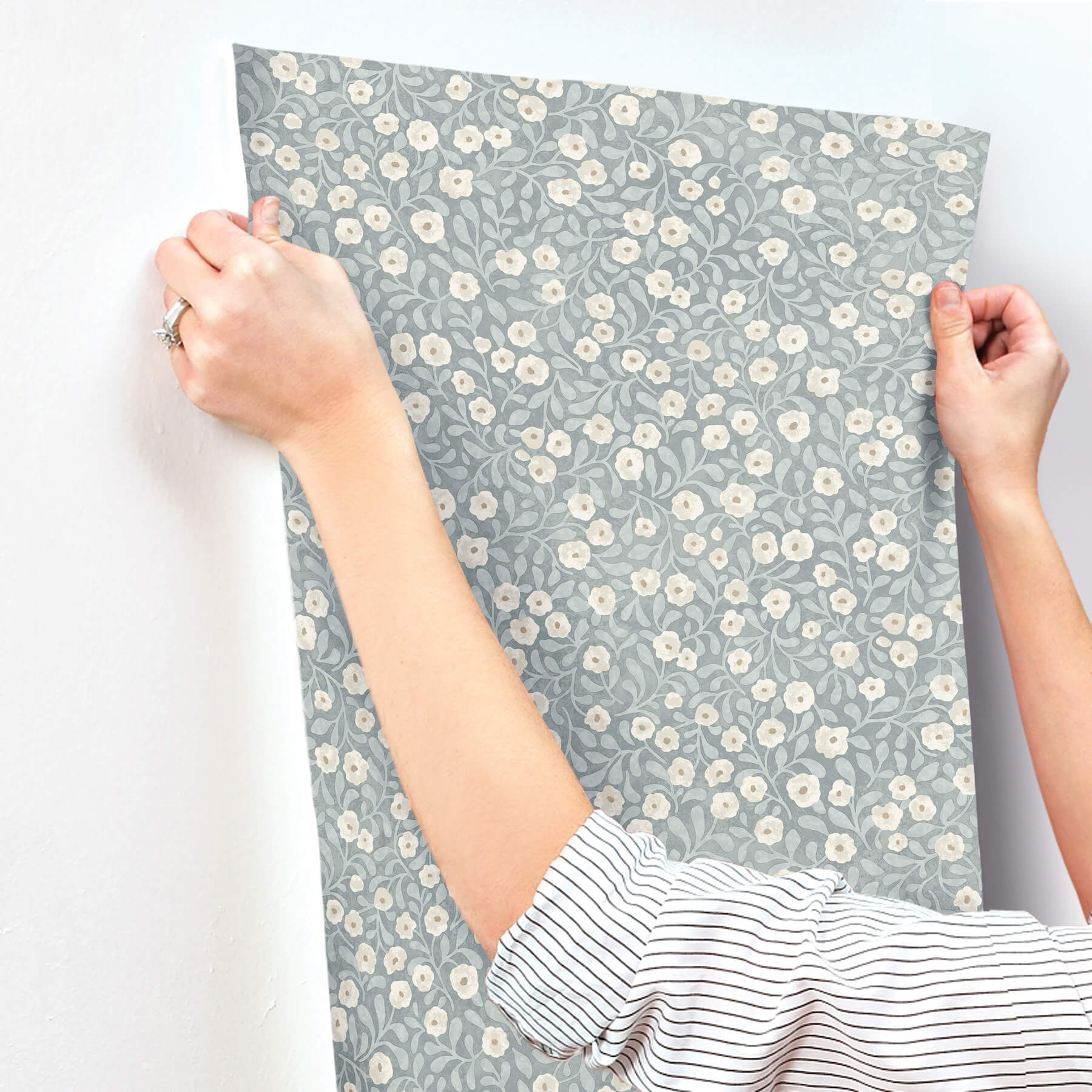 Poppy Trail Light Blue Floral Wallpaper