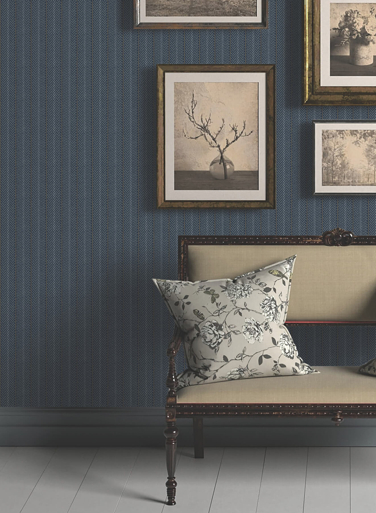 Elkan Stripe Navy Herringbone Wallpaper
