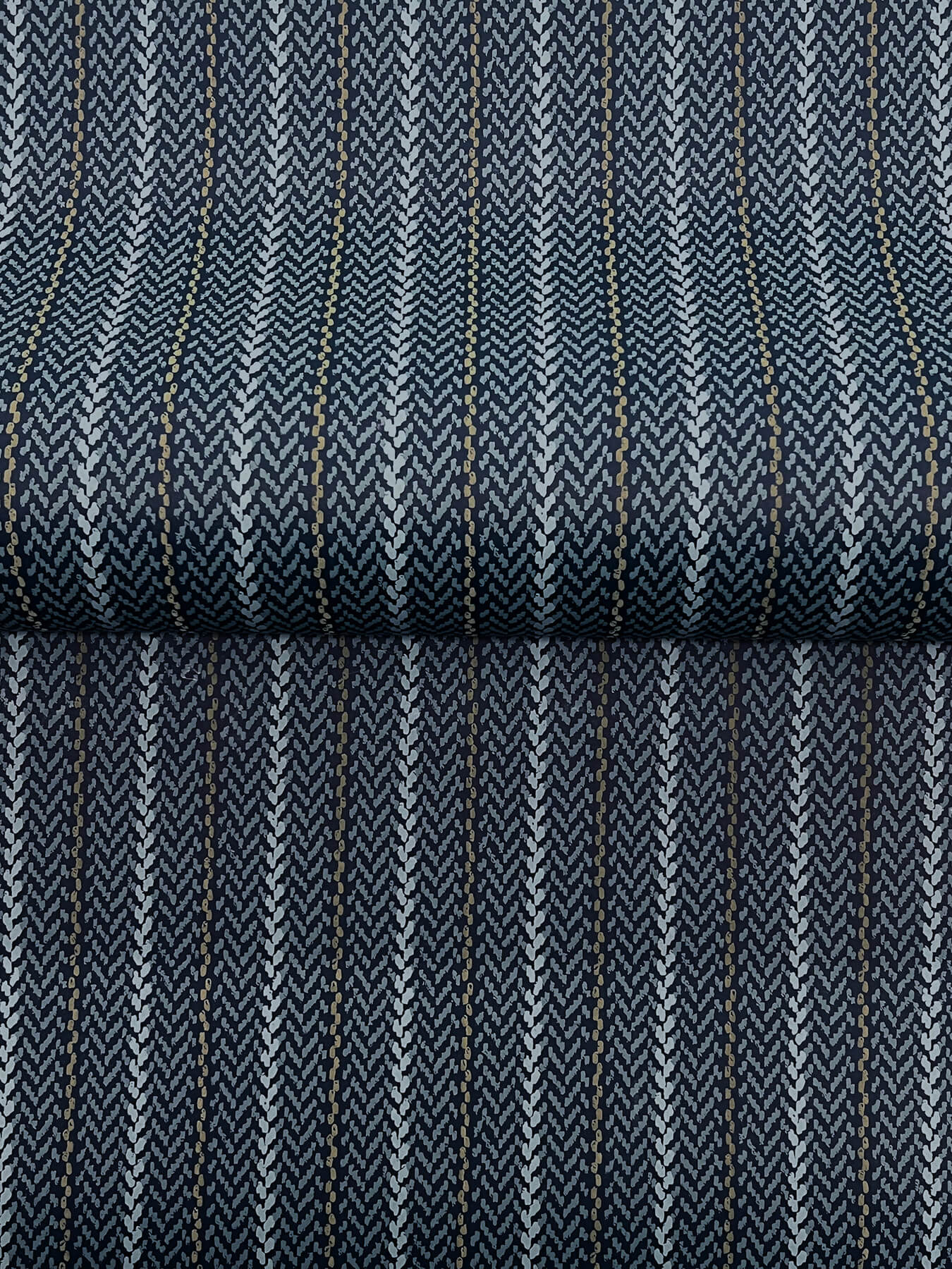 Elkan Stripe Navy Herringbone Wallpaper