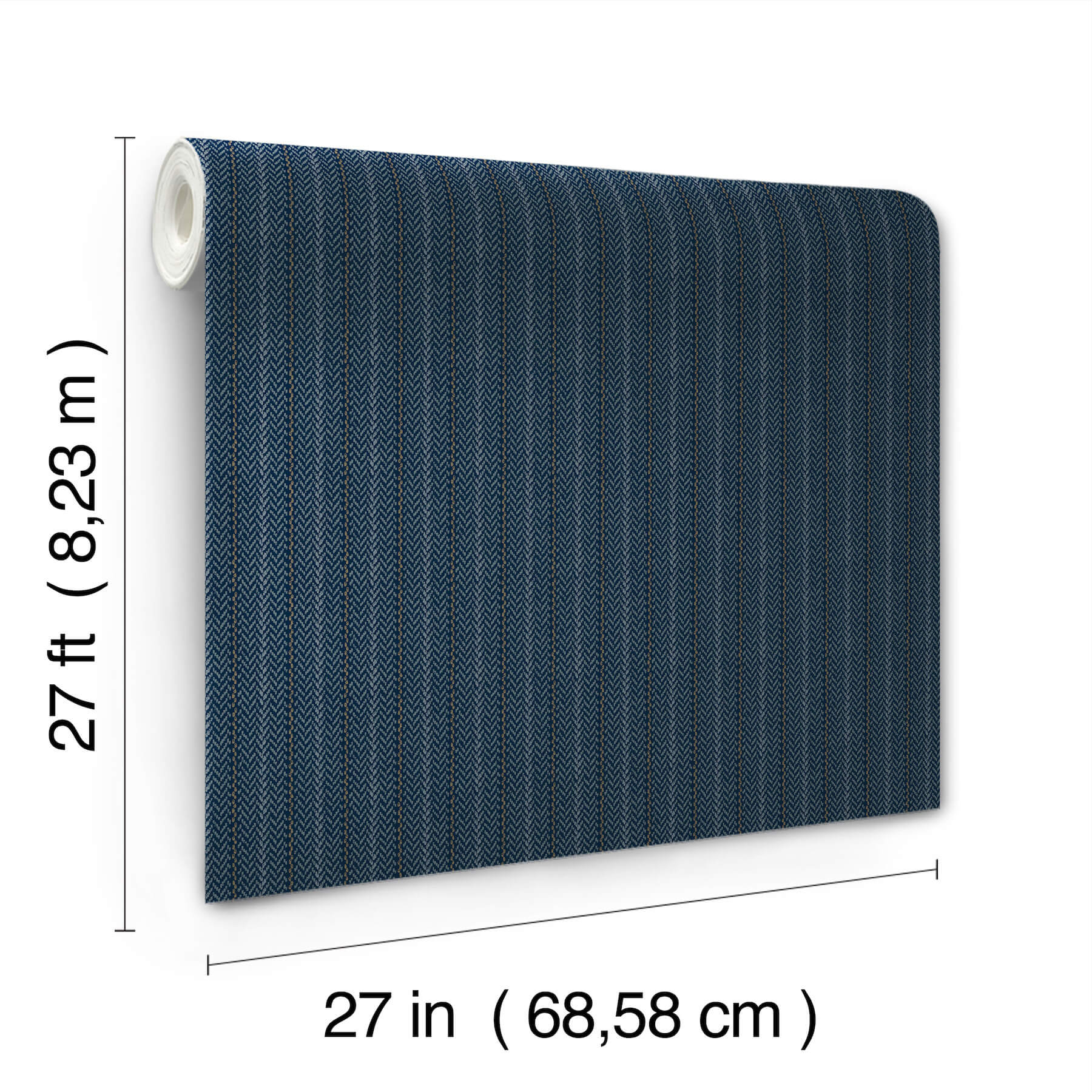 Elkan Stripe Navy Herringbone Wallpaper