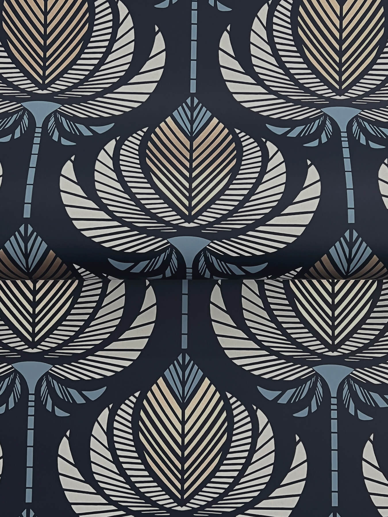 Ferrenby Dark Blue Floral Fan Wallpaper