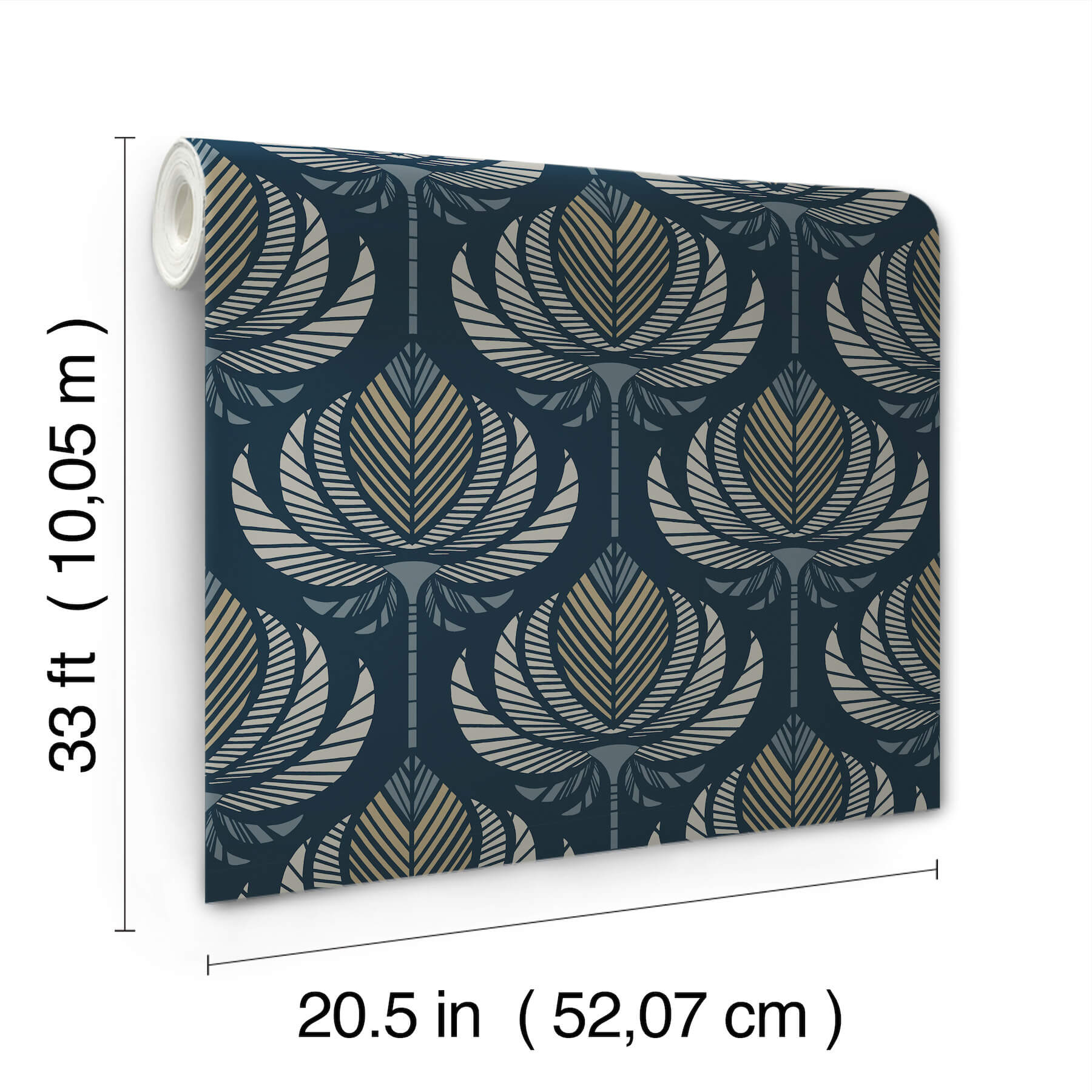Ferrenby Dark Blue Floral Fan Wallpaper