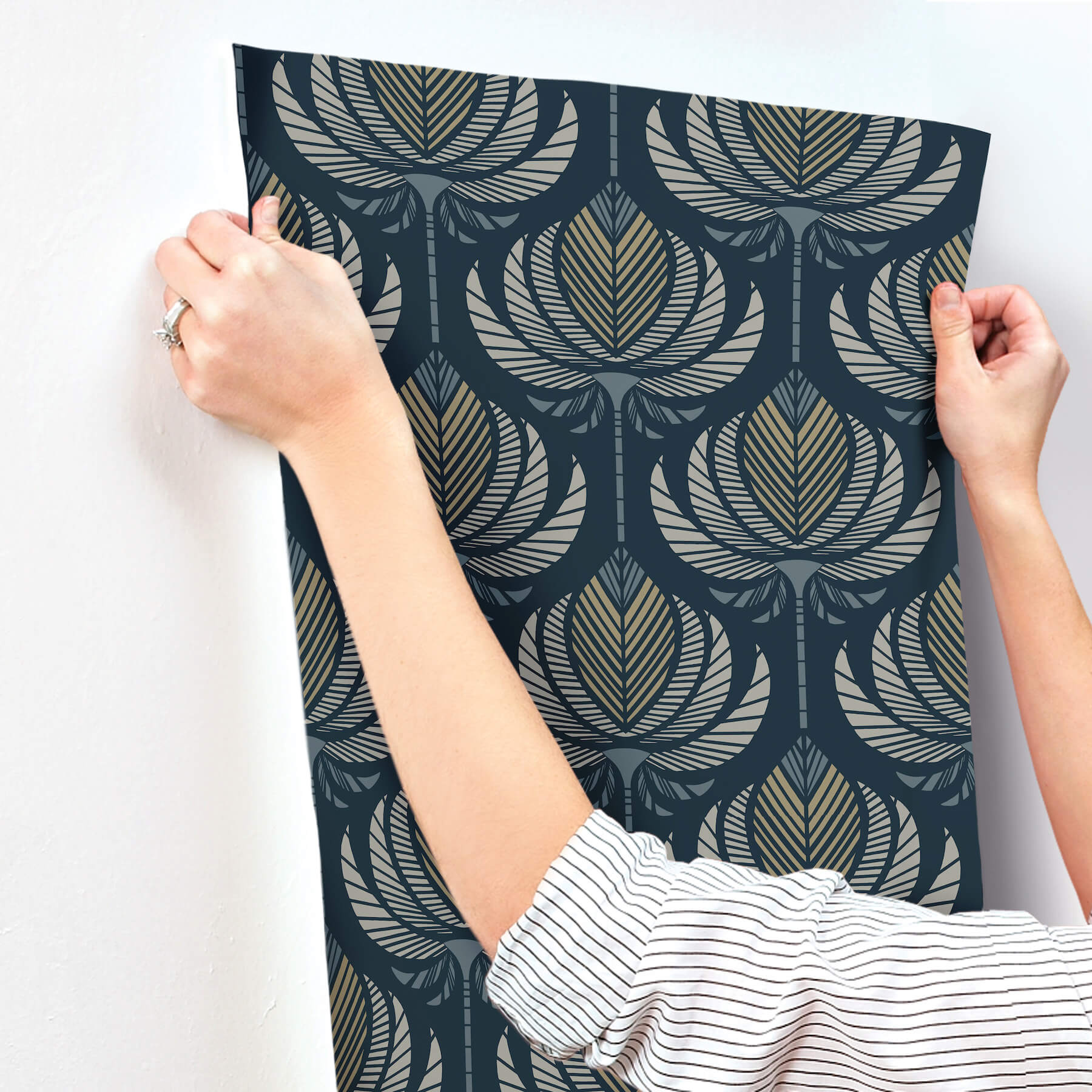 Ferrenby Dark Blue Floral Fan Wallpaper