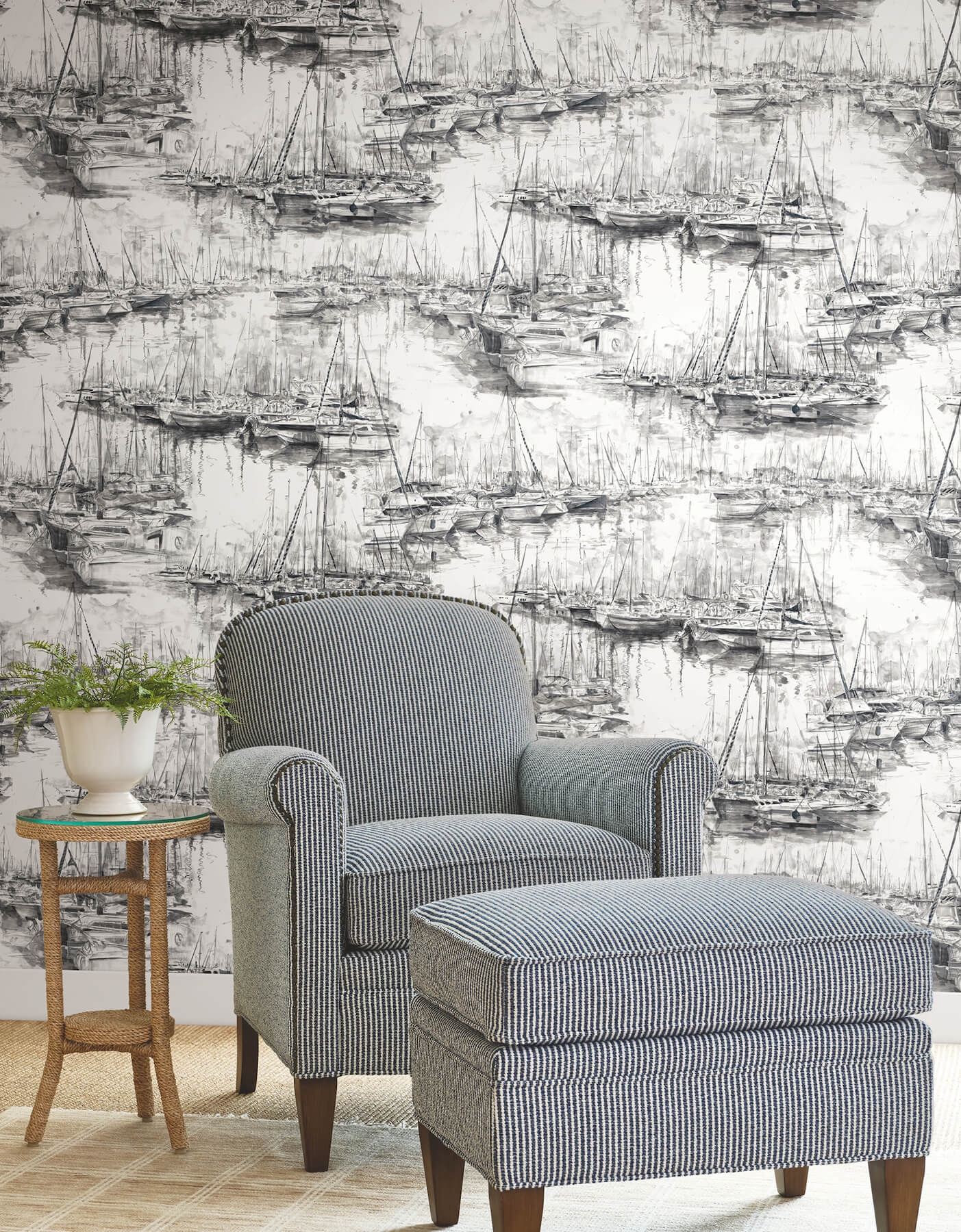 Yacht Club Charcoal Scenic Wallpaper