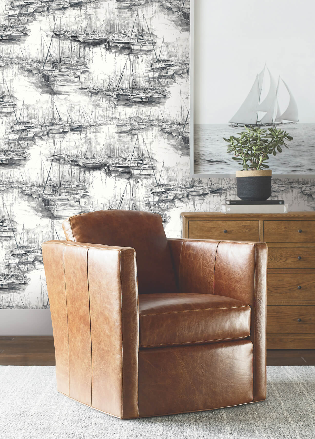Yacht Club Charcoal Scenic Wallpaper