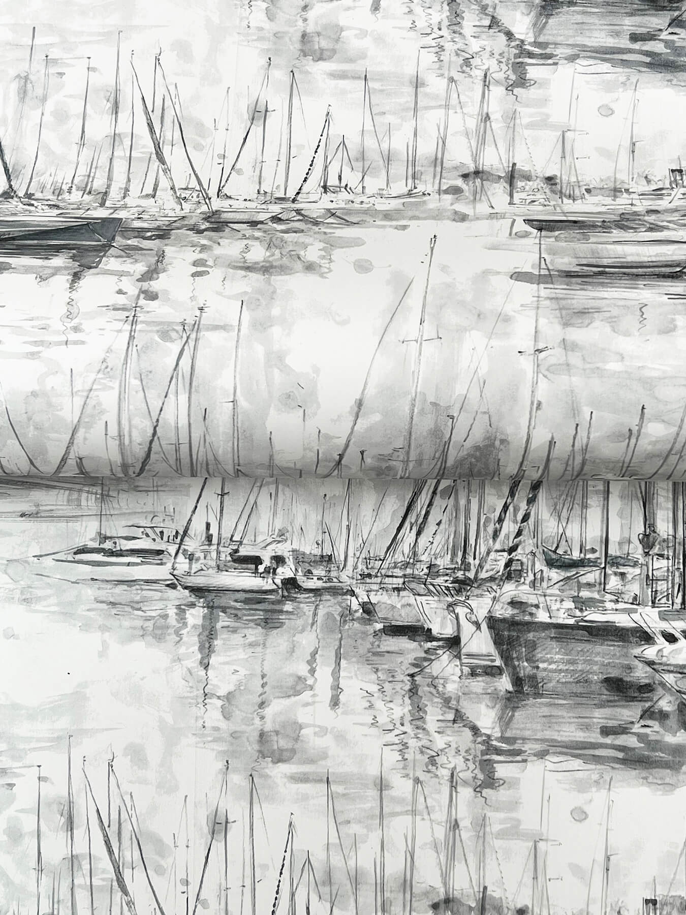 Yacht Club Charcoal Scenic Wallpaper